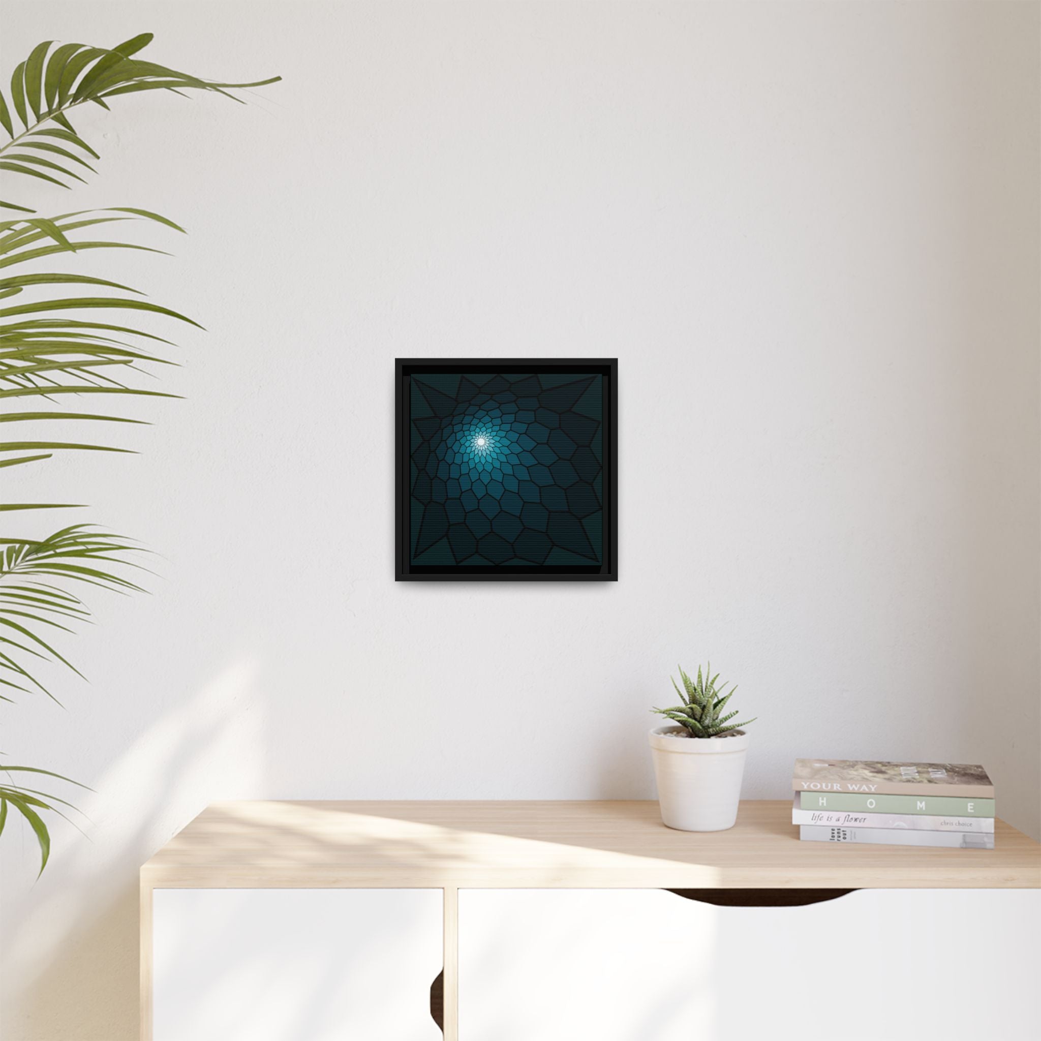 Framed Matte Canvas – Teal Spiral Geometric Wall Art
