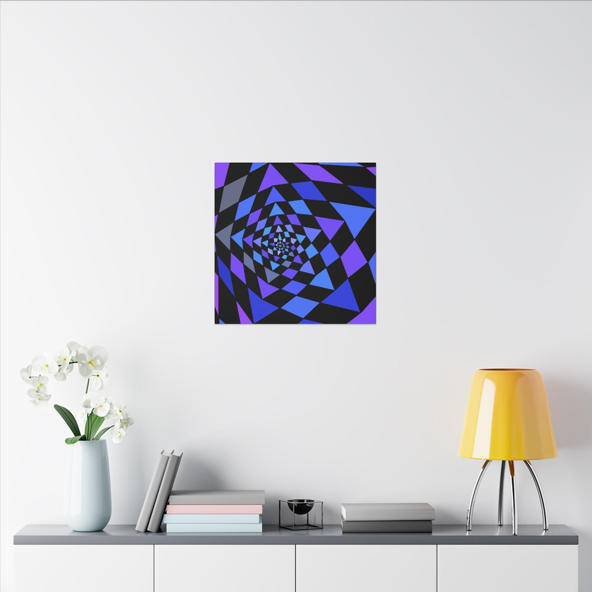 Geometric Optical Illusion Matte Canvas Wall Art — Blue & Purple Spiral