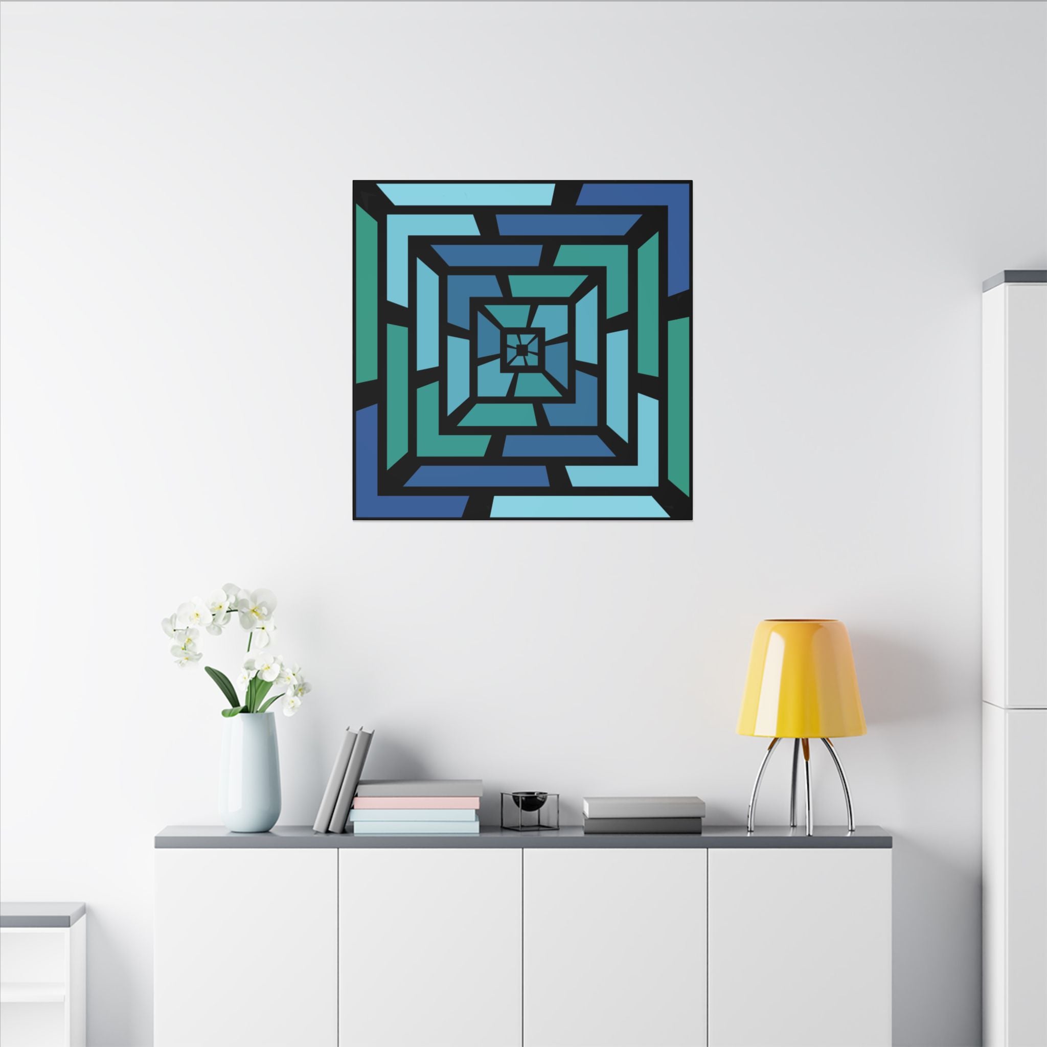 Geometric Blue Teal Maze Canvas Print — Modern Abstract Wall Art