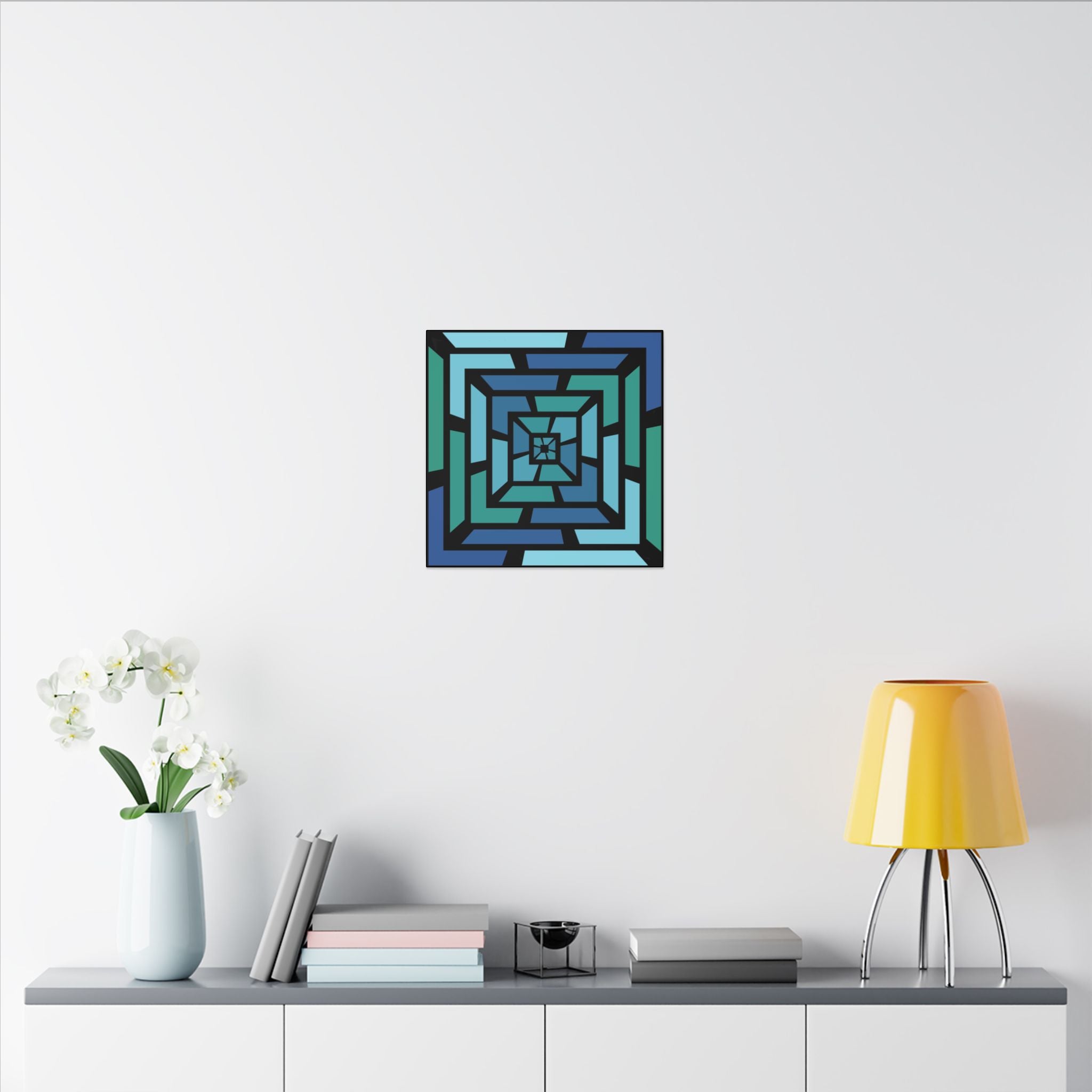 Geometric Blue Teal Maze Canvas Print — Modern Abstract Wall Art