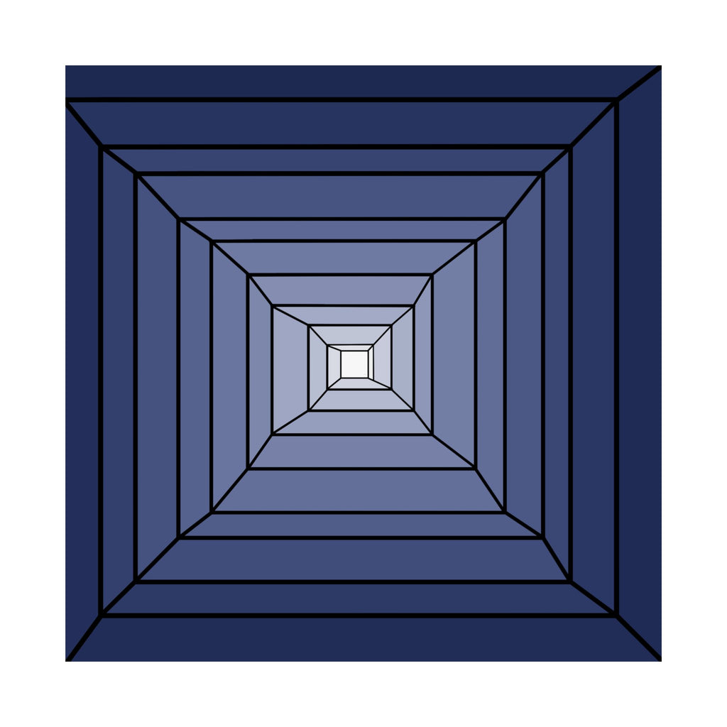 Blue Geometric Tunnel Matte Poster — Minimal Optical Illusion Wall Art