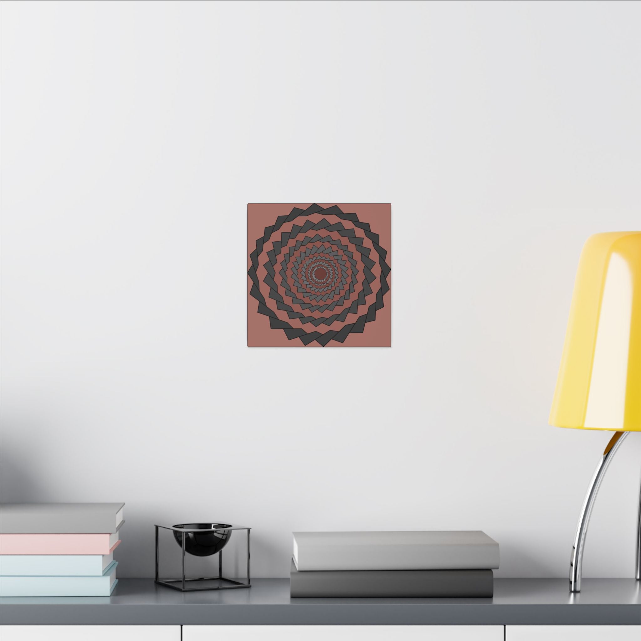 Geometric Spiral Wall Art Matte Canvas — Modern Rust & Charcoal Optical Illusion