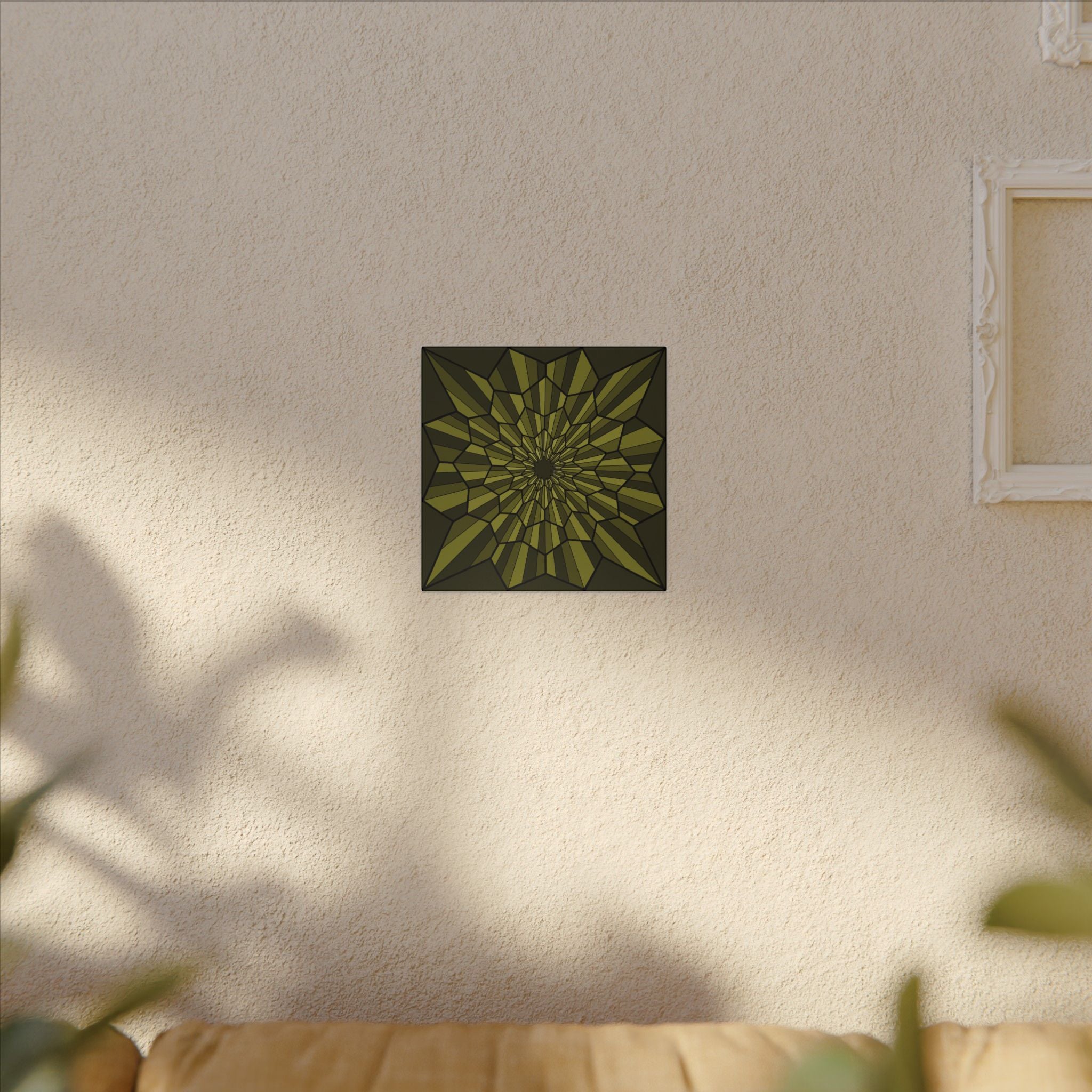 Olive Geometric Starburst Matte Canvas — Stretched Wall Art