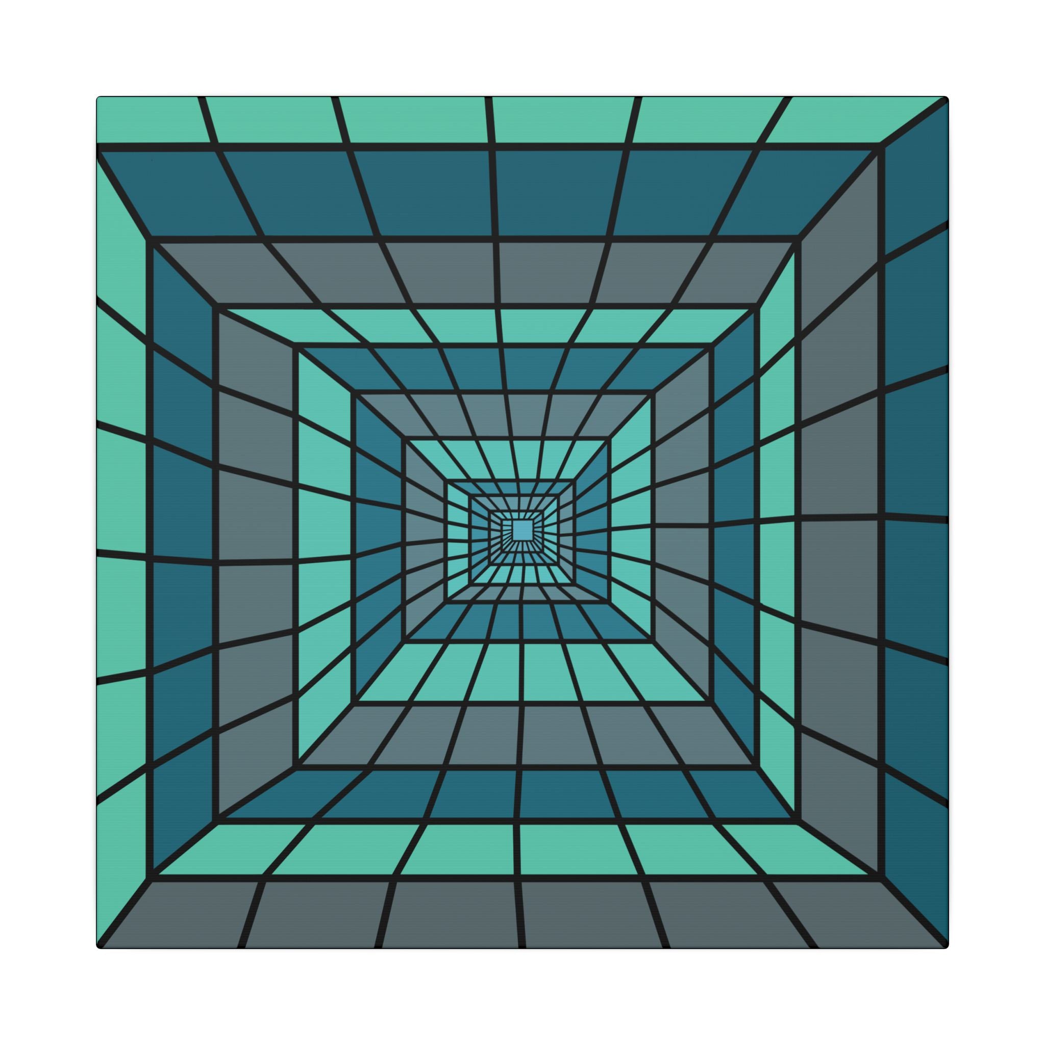 Teal Geometric Tunnel Matte Canvas Art – Optical Illusion Wall Decor 14" x 14" 0.75''