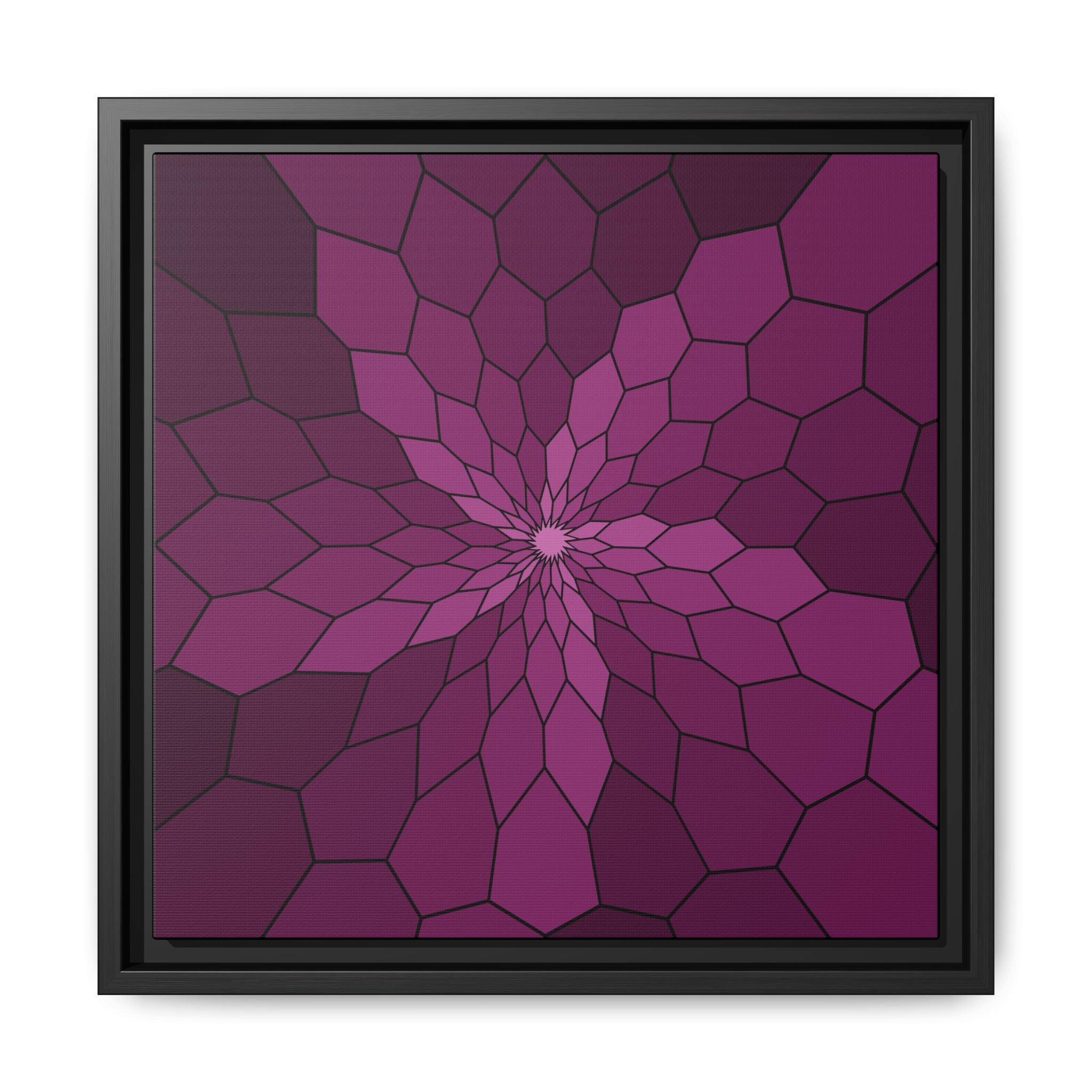 Framed Purple Mosaic Floral Canvas Art — Modern Geometric Wall Decor 14" x 14" Black 1.25"