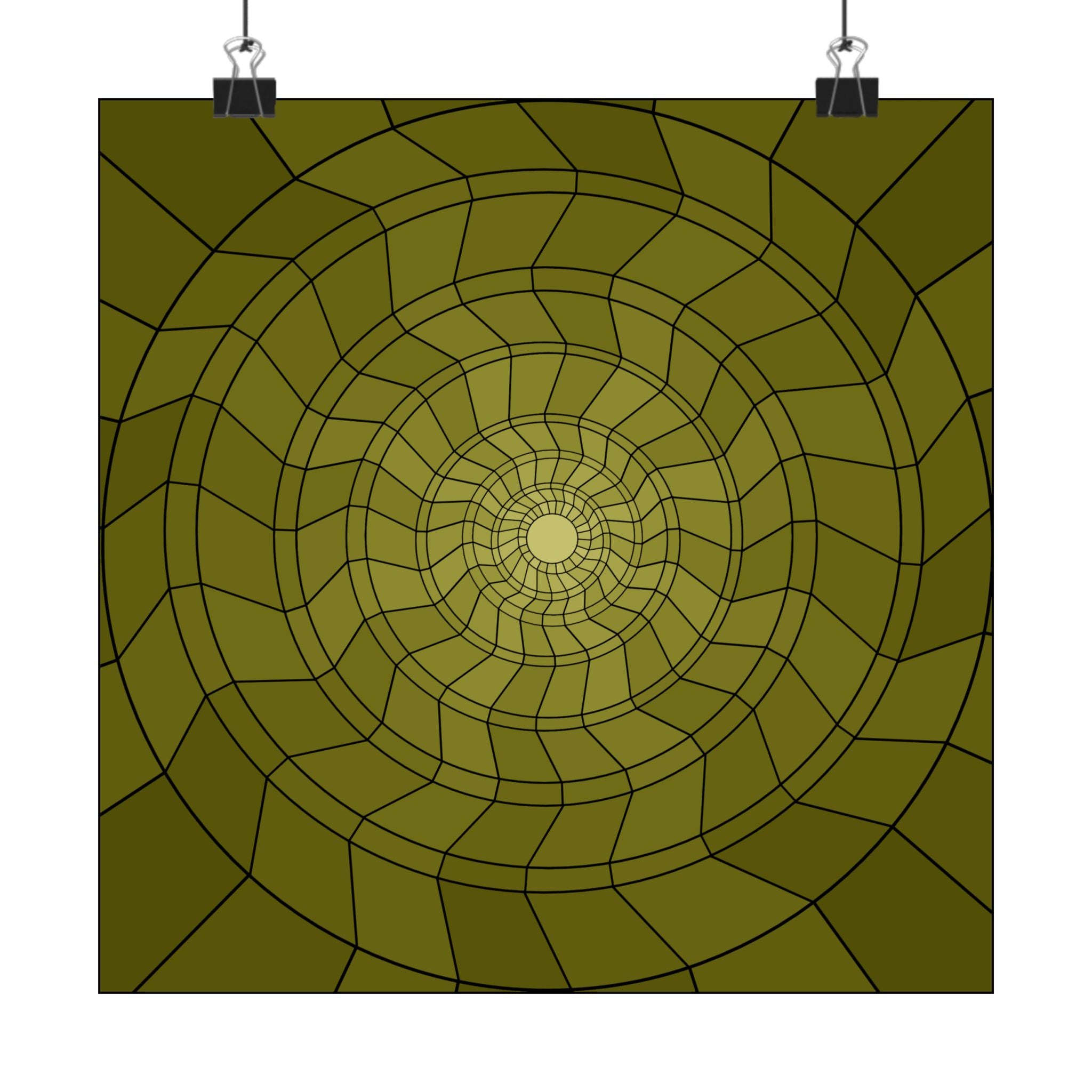 Olive Geometric Vortex Poster — Abstract Spiral Wall Art 10″ x 10″ Matte
