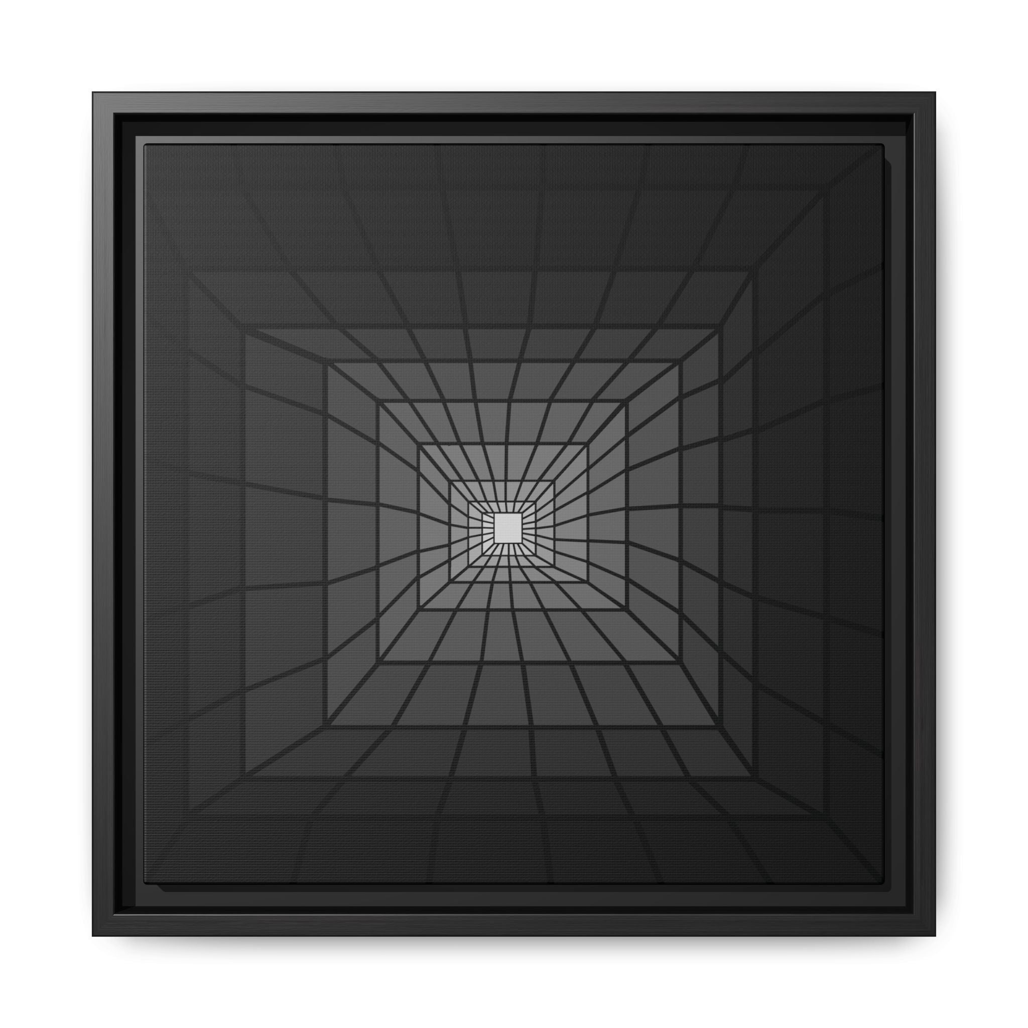 Optical Grid Tunnel Matte Canvas Framed Wall Art 14" x 14" Black 1.25"