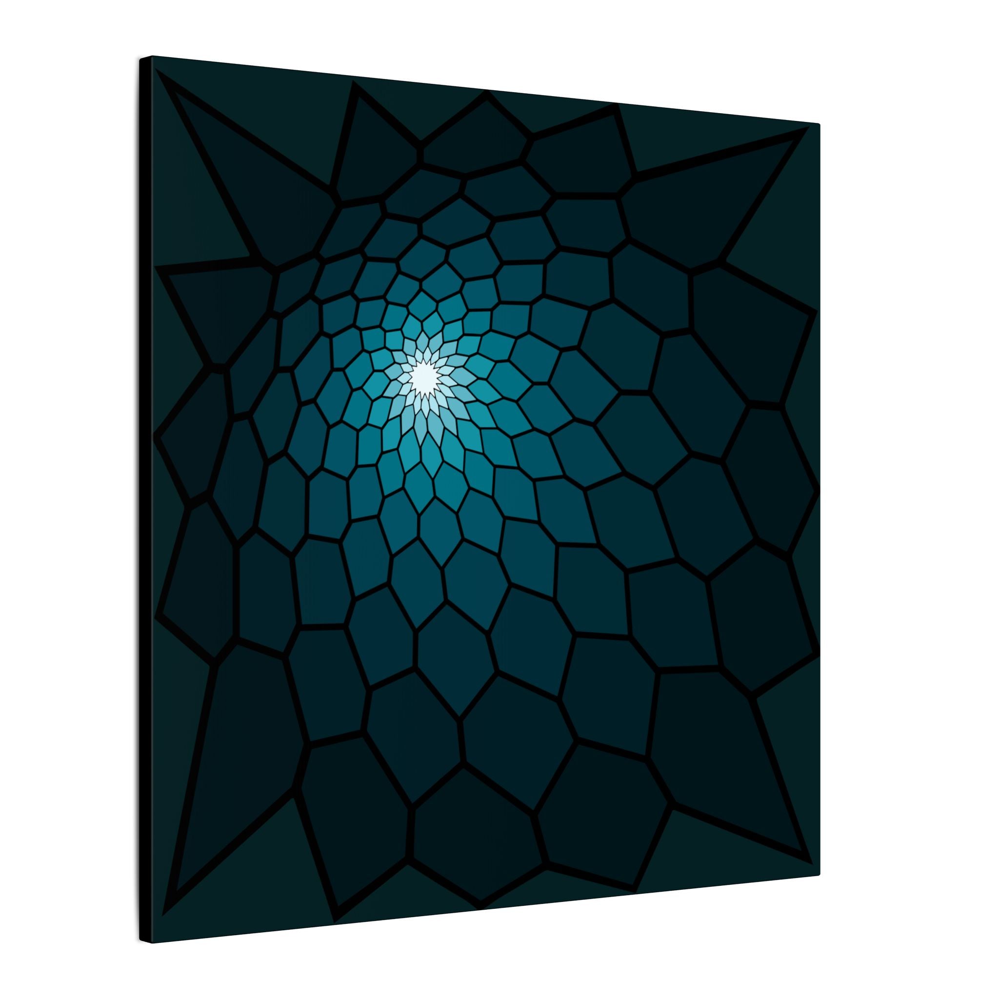 Geometric Spiral Canvas Art – Teal Mosaic Stretched Wall Decor