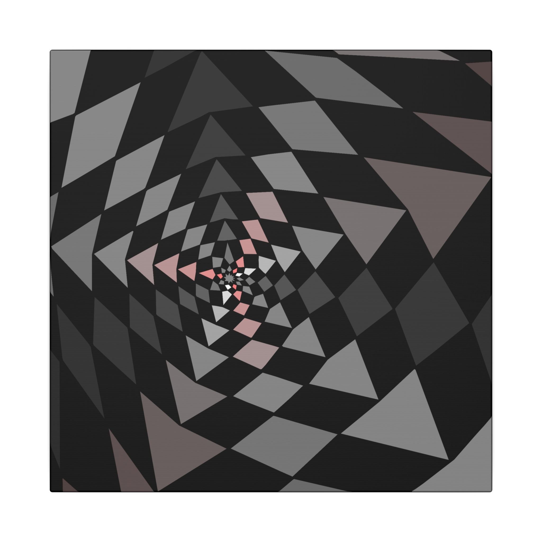 Geometric Spiral Matte Canvas Wall Art — Modern Black & Gray Optical Illusion 14" x 14" 0.75''