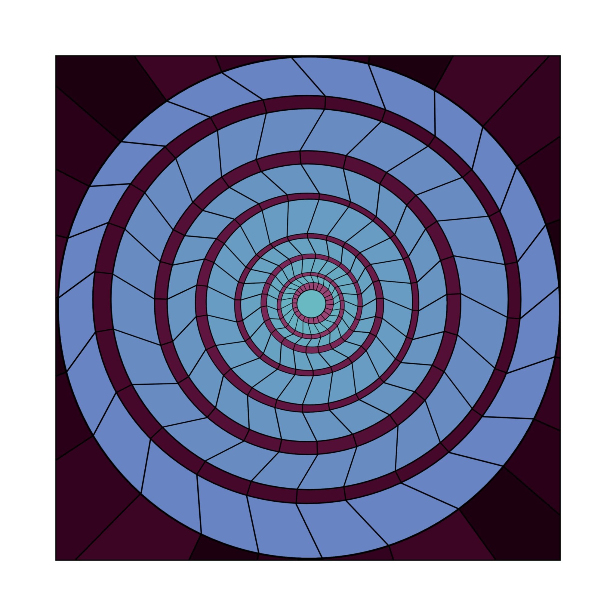 Geometric Spiral Art Poster — Blue Concentric Optical Illusion Matte Print