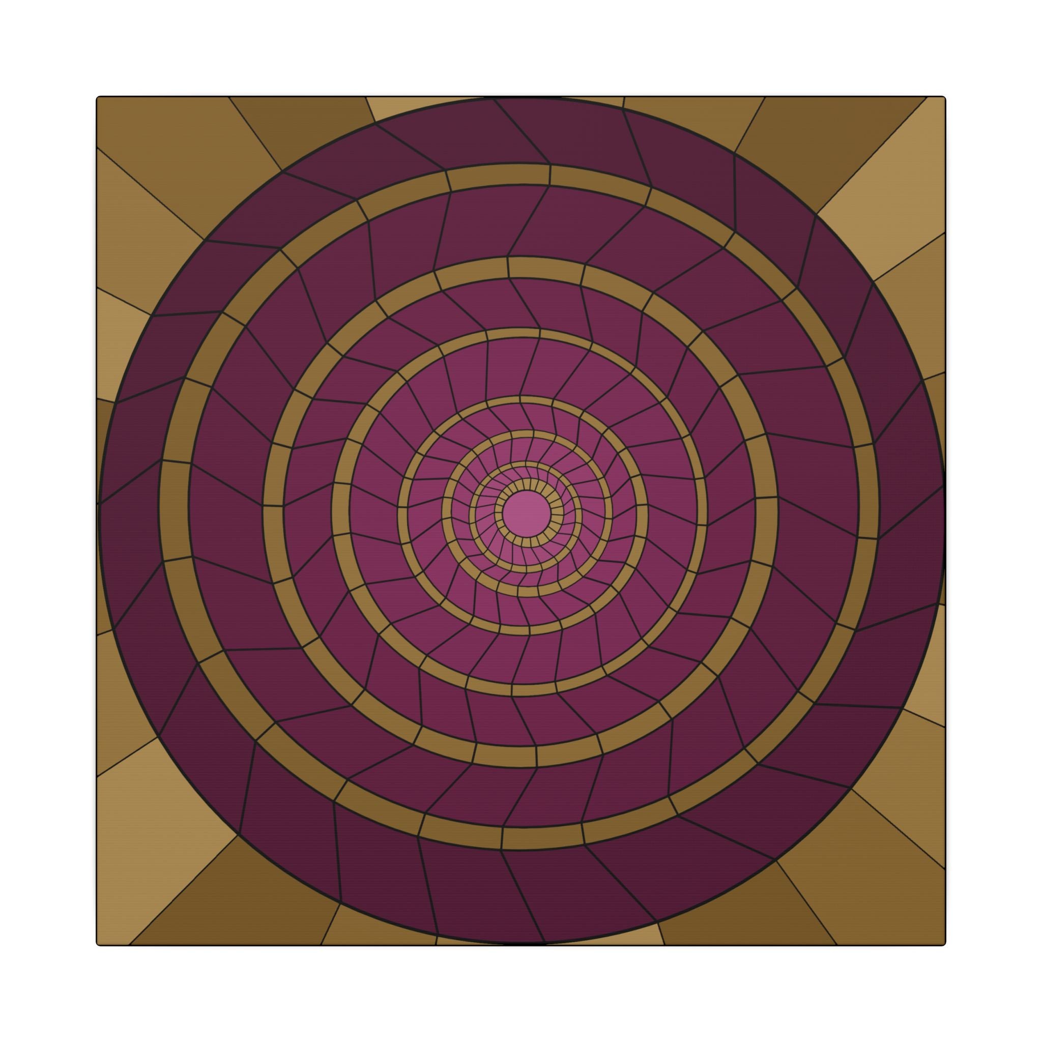 Abstract Spiral Wall Art Canvas — Retro Purple & Gold Geometric Print 14" x 14" 0.75''