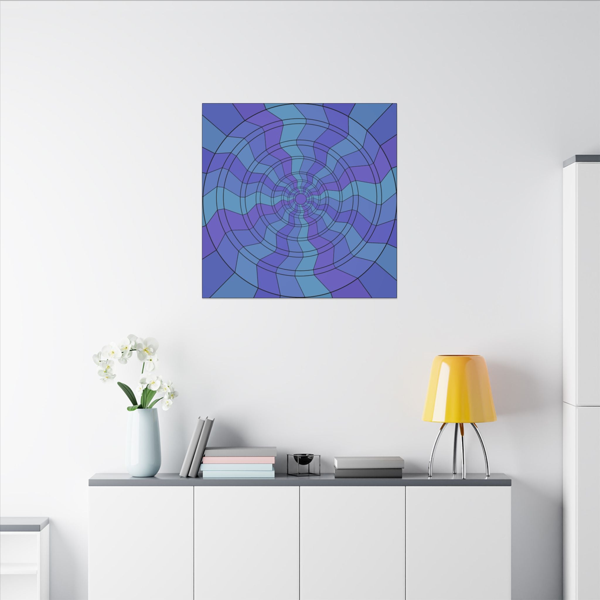 Blue Vortex Abstract Matte Canvas Print — Geometric Spiral Wall Art