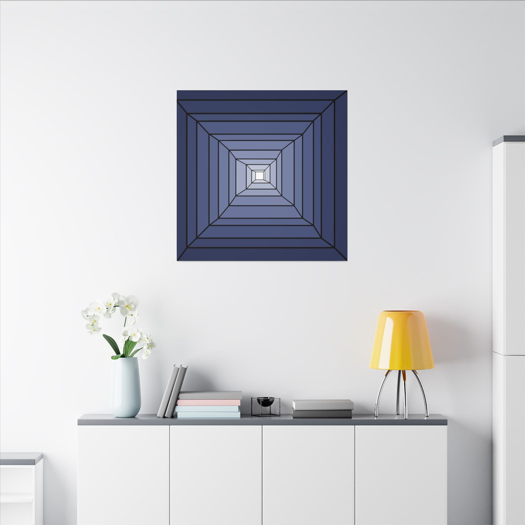 Geometric Blue Gradient Canvas Wall Art — Modern Concentric Square Print