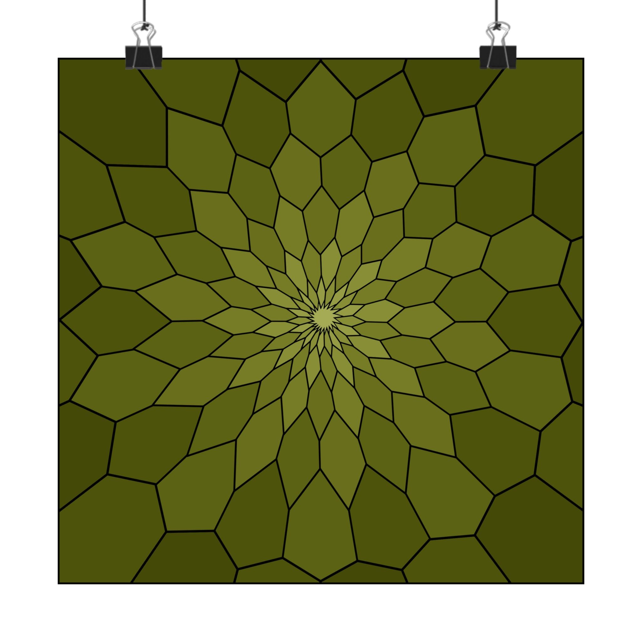 Olive Geometric Sunburst Matte Poster — Vertical Abstract Wall Art 10″ x 10″ Matte