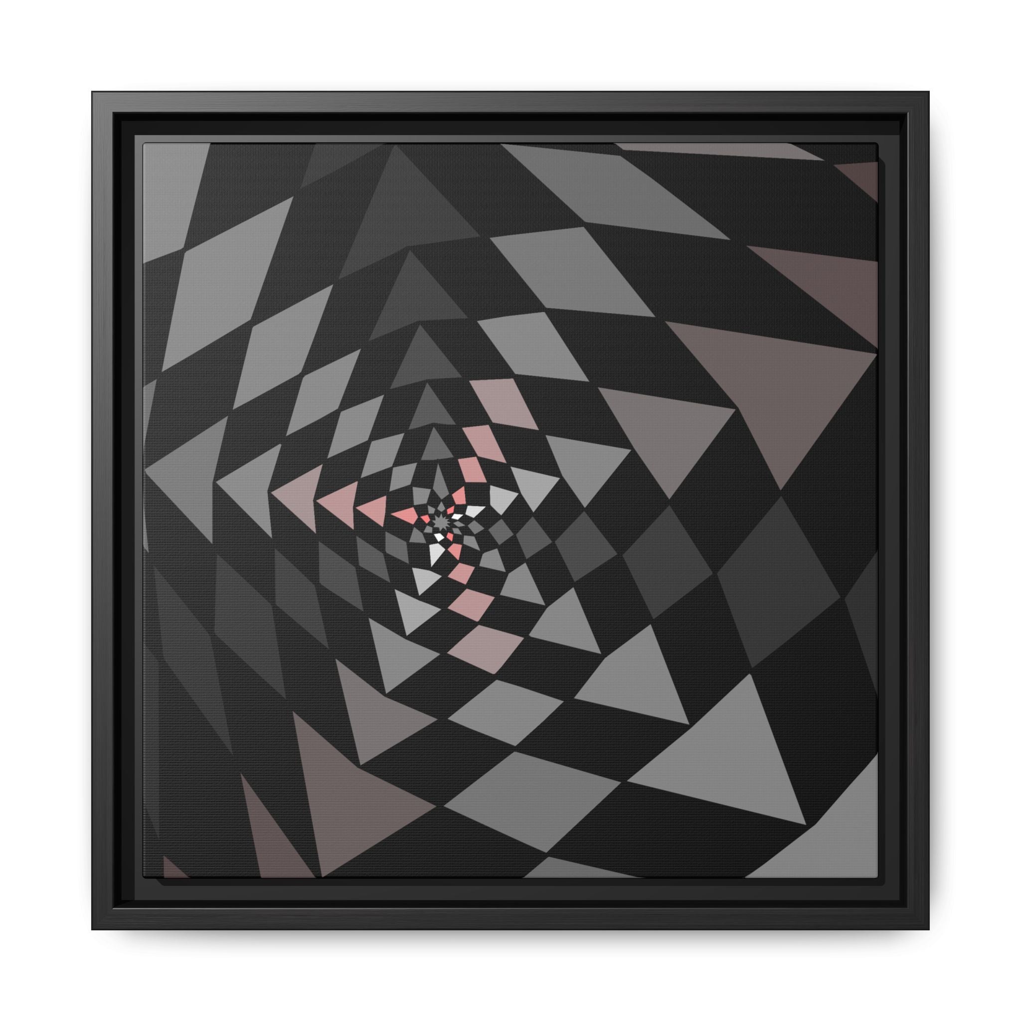 Framed Geometric Spiral Canvas Print — Modern Optical Illusion Wall Art 14" x 14" Black 1.25"