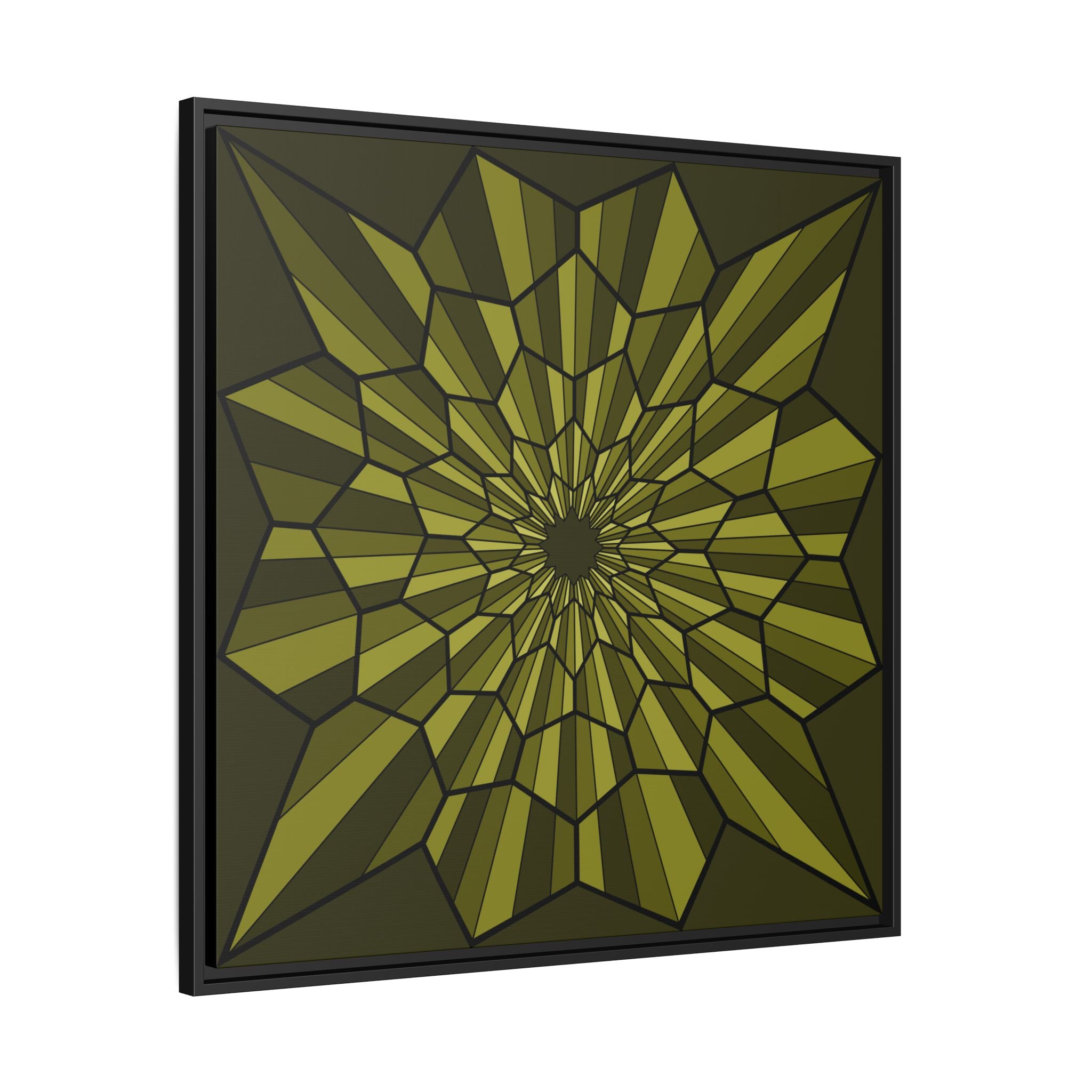 Framed Matte Canvas — Olive Geometric Starburst Wall Art