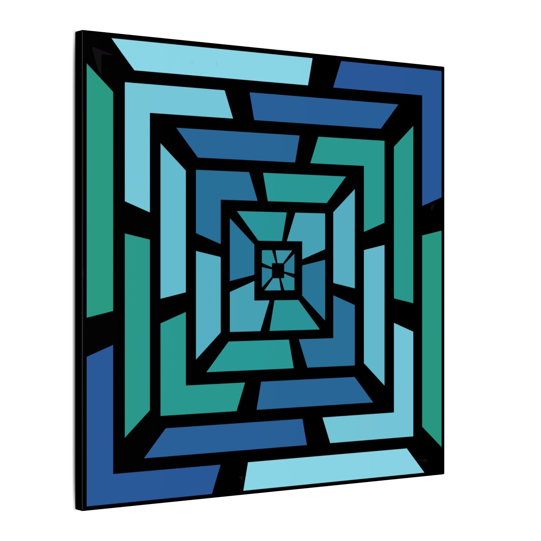 Geometric Blue Teal Maze Canvas Print — Modern Abstract Wall Art