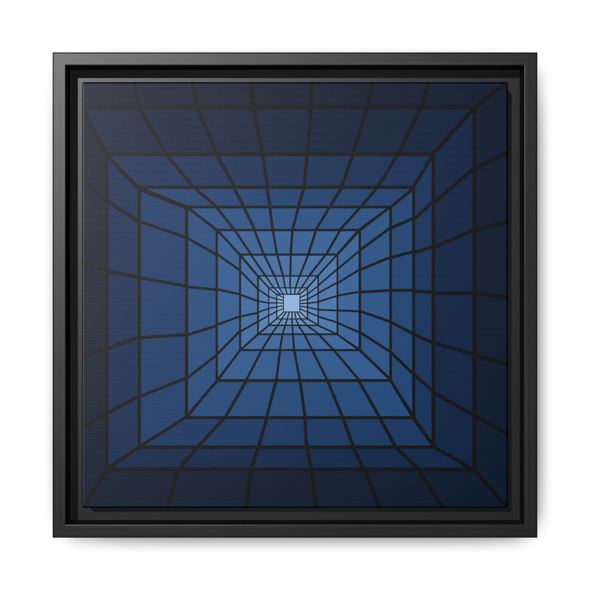 Framed Matte Canvas — Blue Geometric Tunnel Wall Art 14" x 14" Black 1.25"