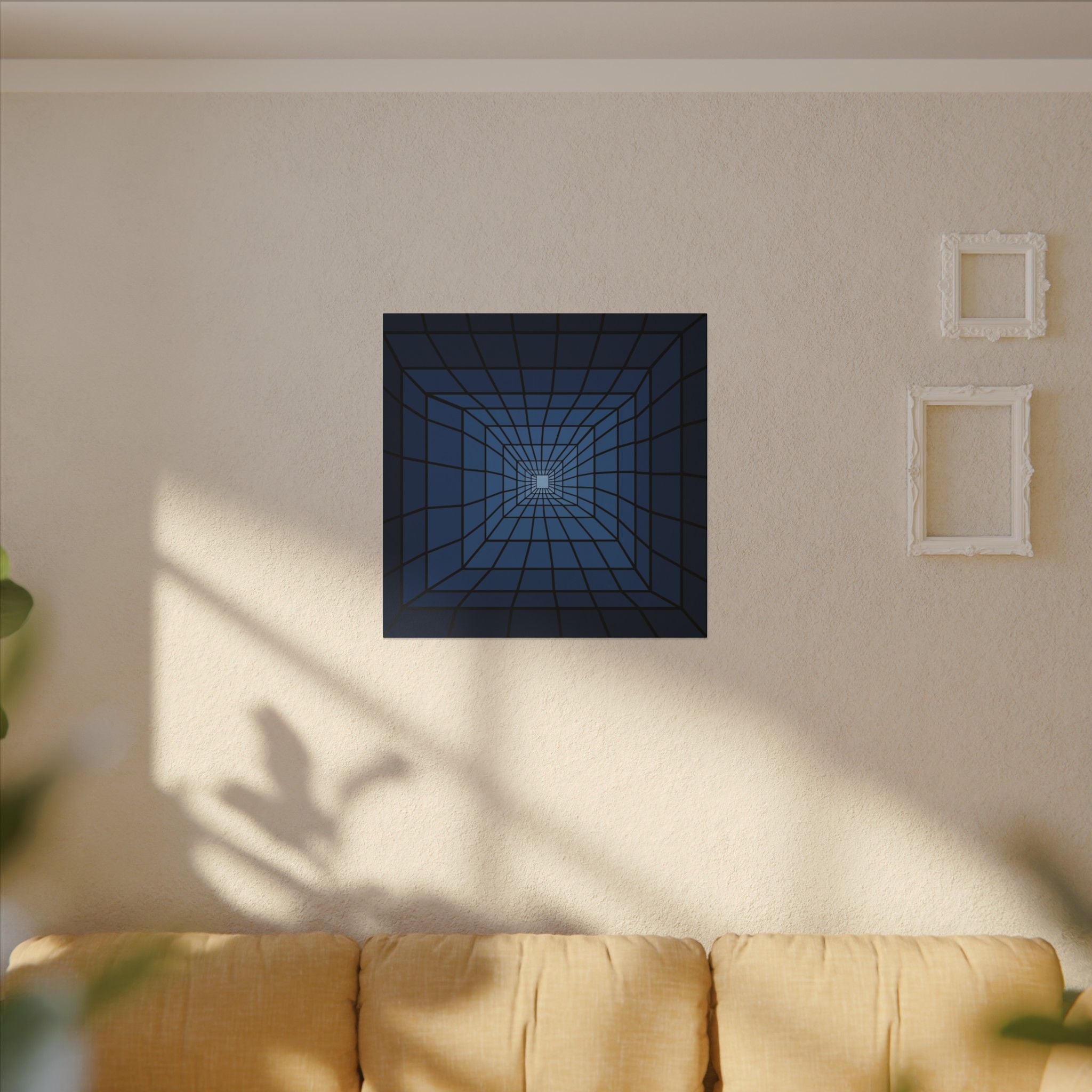 Blue Geometric Tunnel Canvas Wall Art — Optical Illusion Abstract
