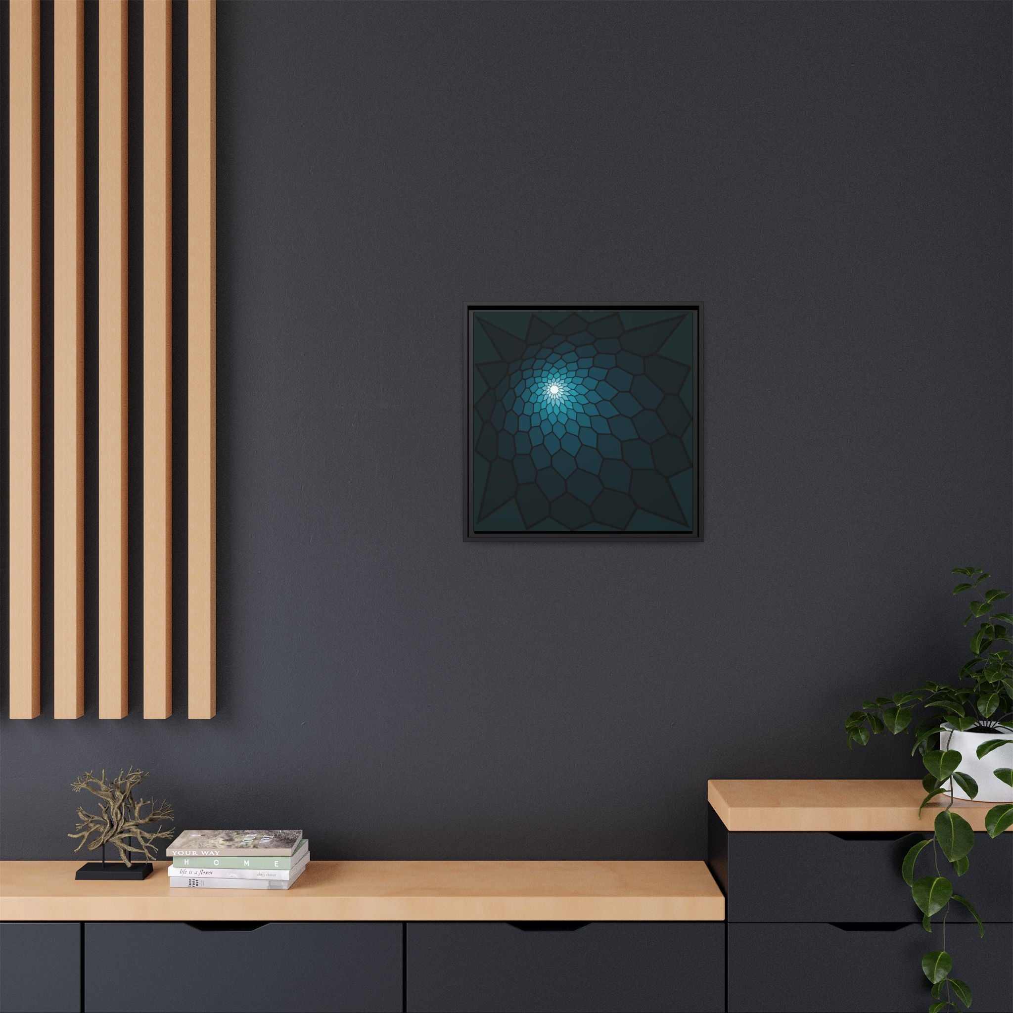 Framed Matte Canvas – Teal Spiral Geometric Wall Art