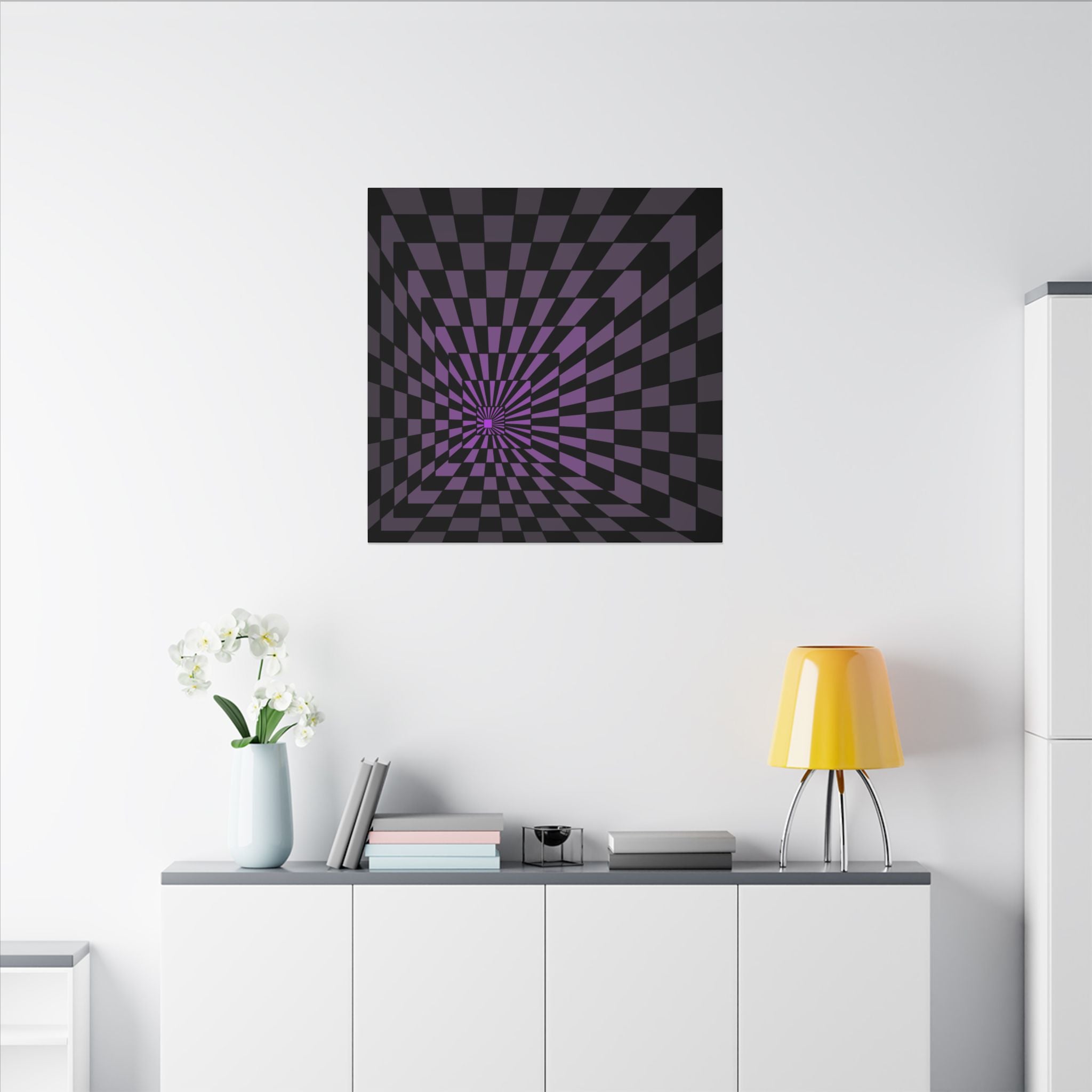 Purple Checkerboard Optical Illusion Canvas