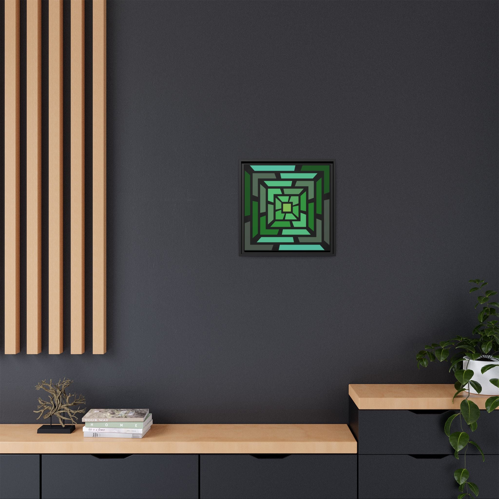 Geometric Green Maze Framed Canvas