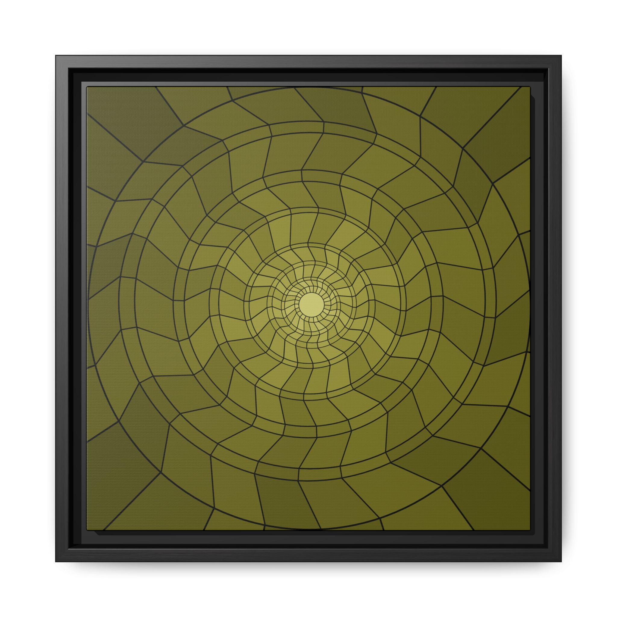 Framed Abstract Spiral Canvas Art — Olive Geometric Wall Decor 14" x 14" Black 1.25"
