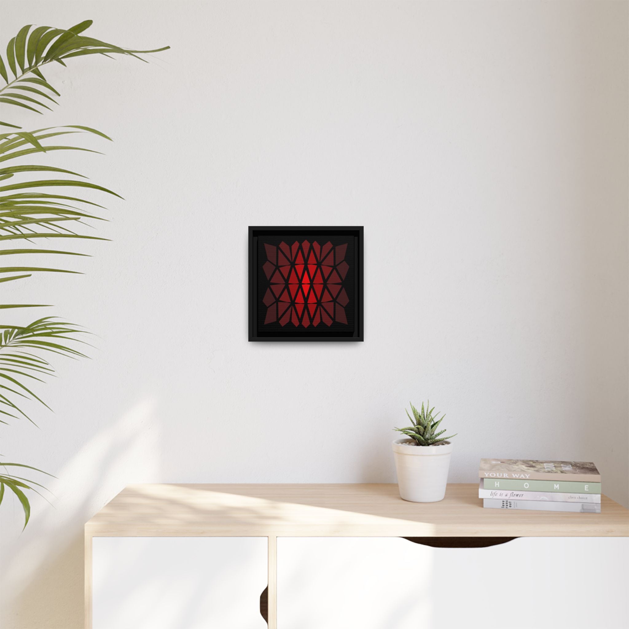 Framed Geometric Red Gradient Canvas Art