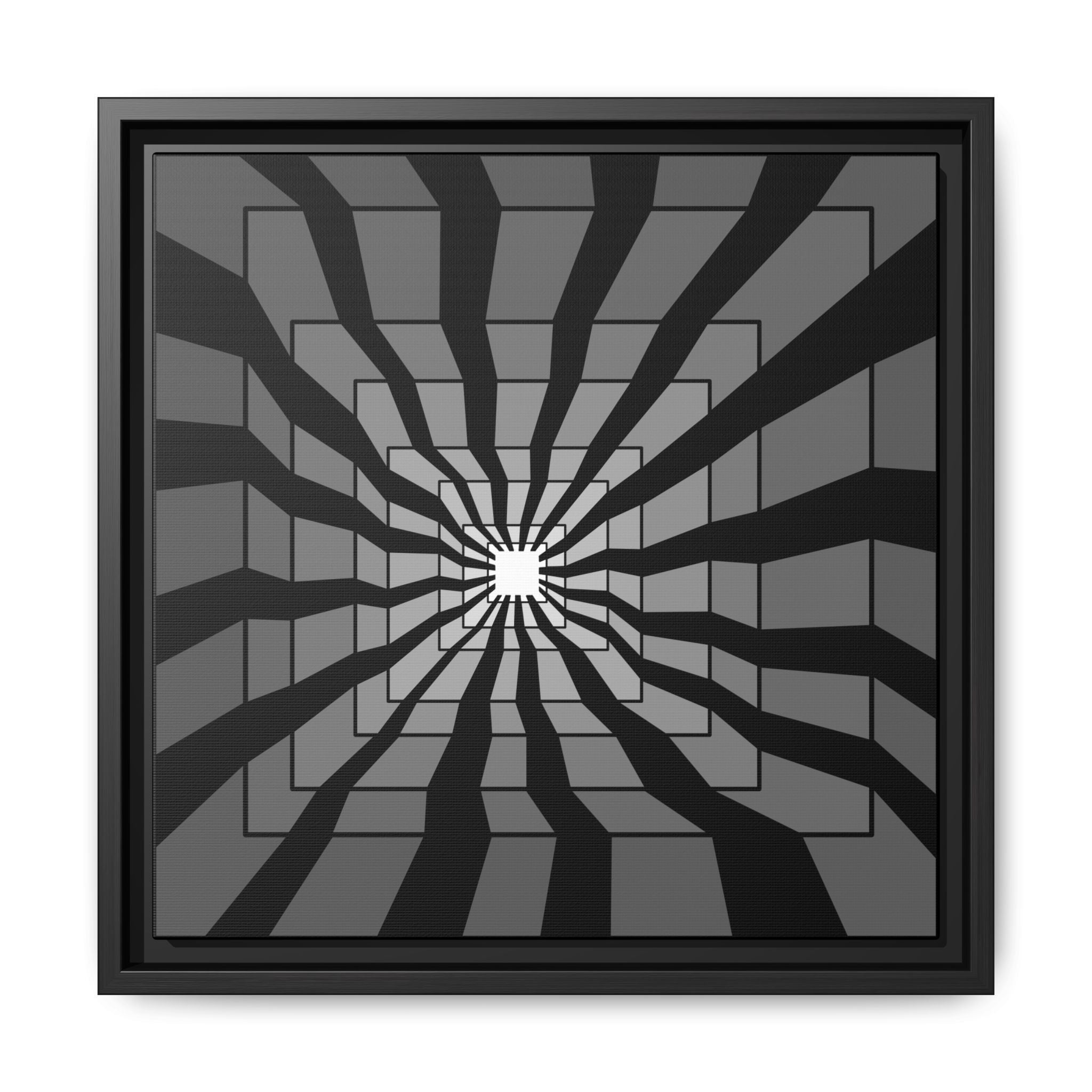 Framed Matte Canvas: Geometric Optical Illusion Wall Art 14" x 14" Black 1.25"