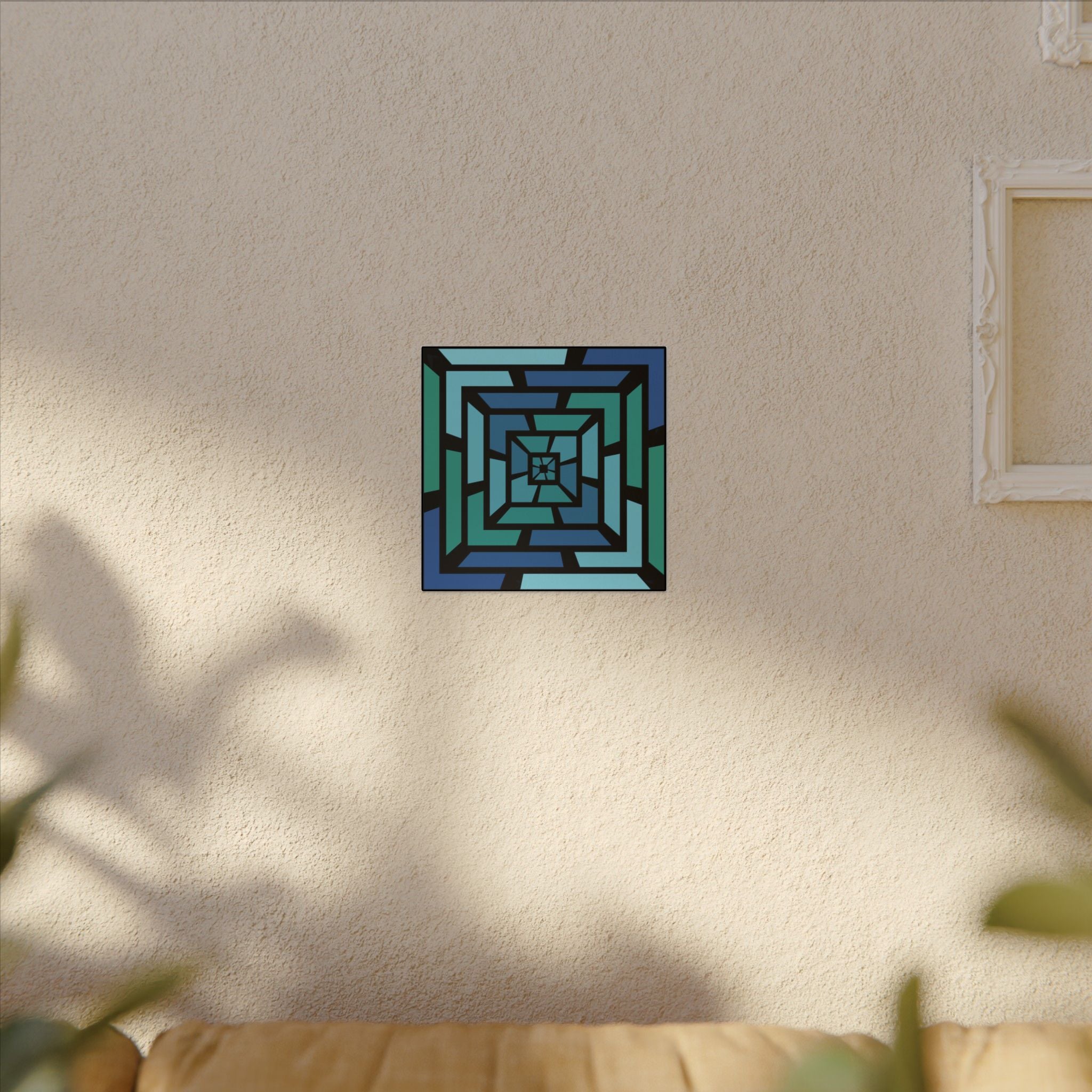 Geometric Blue Teal Maze Canvas Print — Modern Abstract Wall Art