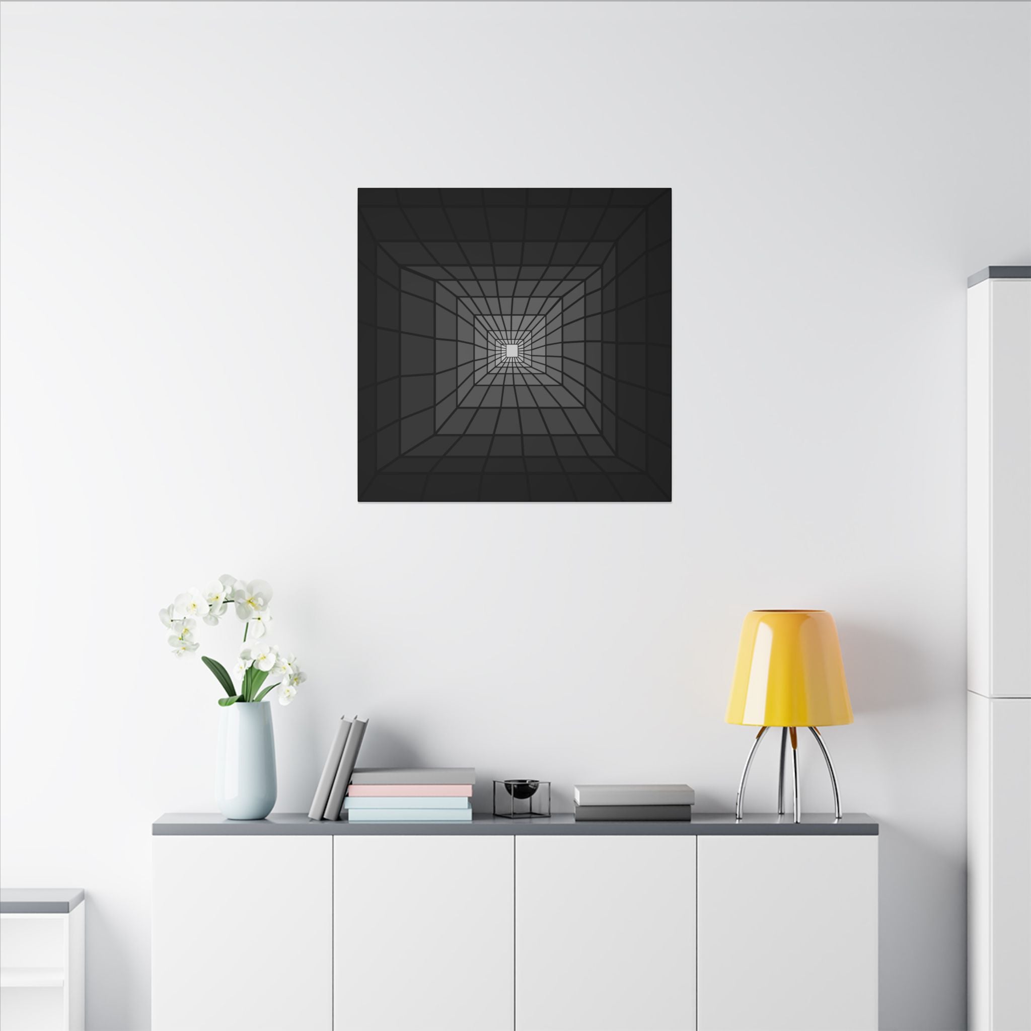 Geometric Tunnel Matte Canvas Wall Art — Monochrome Optical Illusion