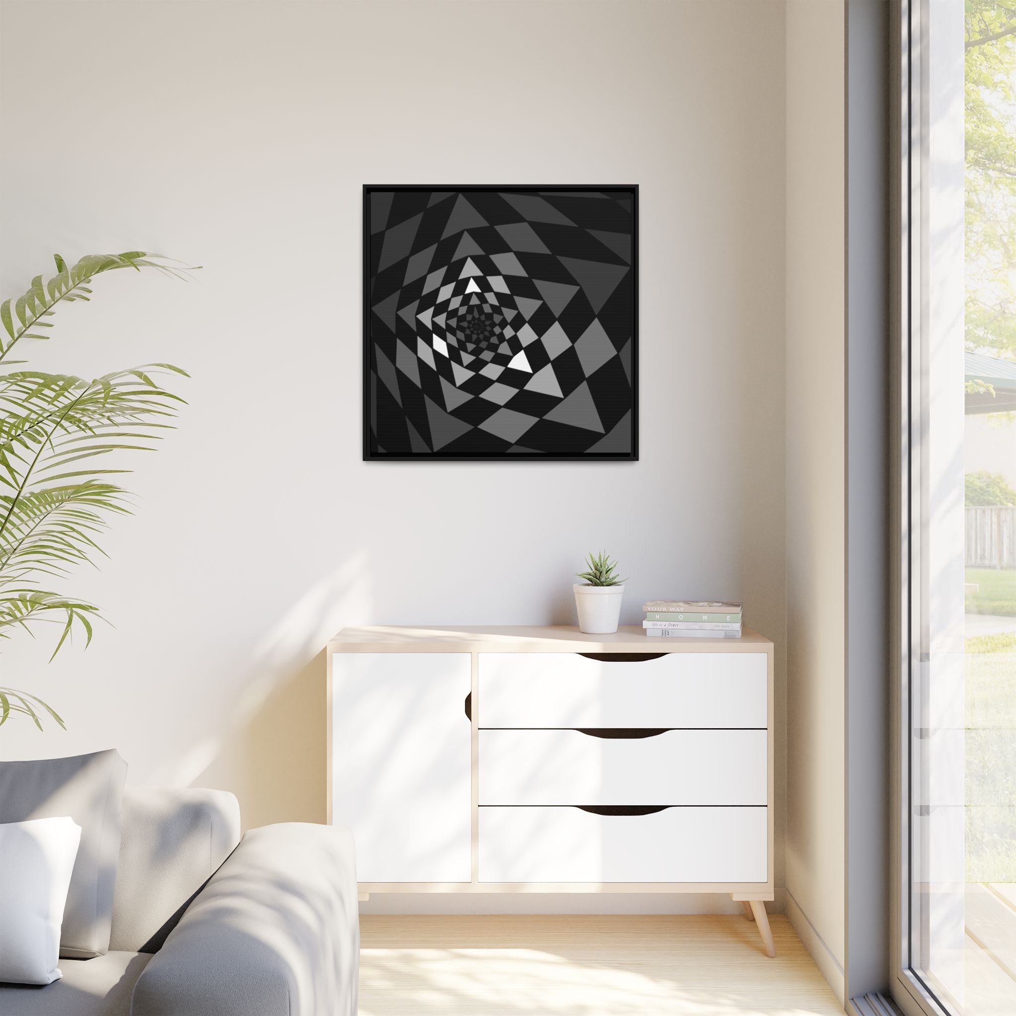 Framed Matte Canvas – Monochrome Geometric Spiral Wall Art