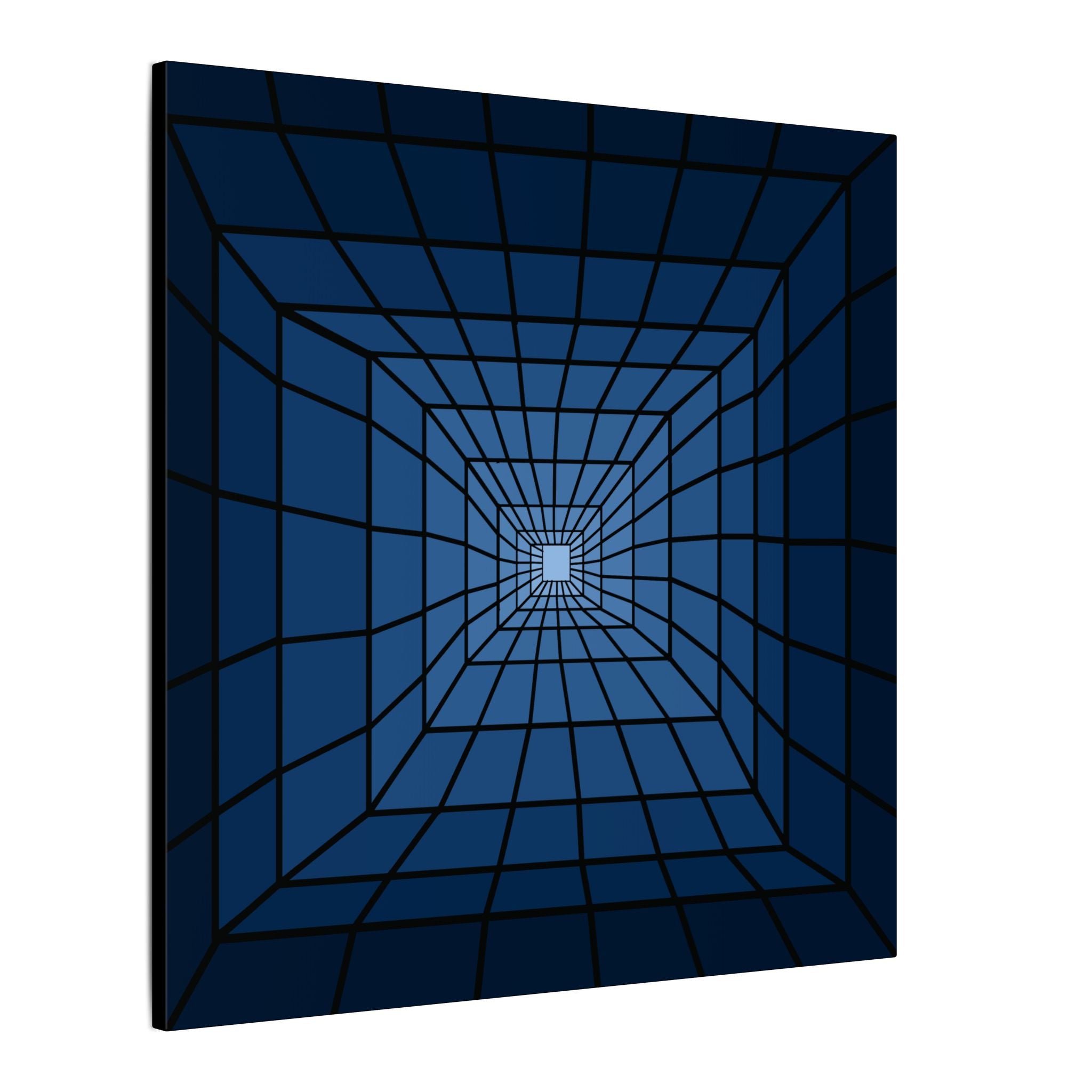 Blue Geometric Tunnel Canvas Wall Art — Optical Illusion Abstract