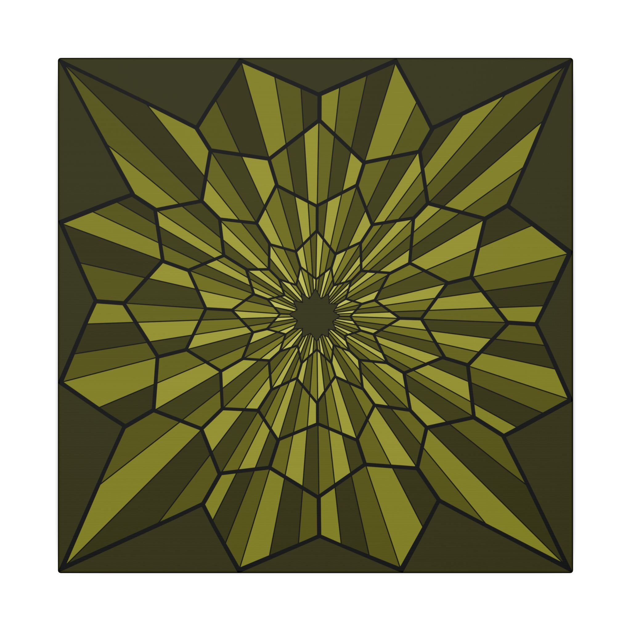 Olive Geometric Starburst Matte Canvas — Stretched Wall Art 14" x 14" 0.75''