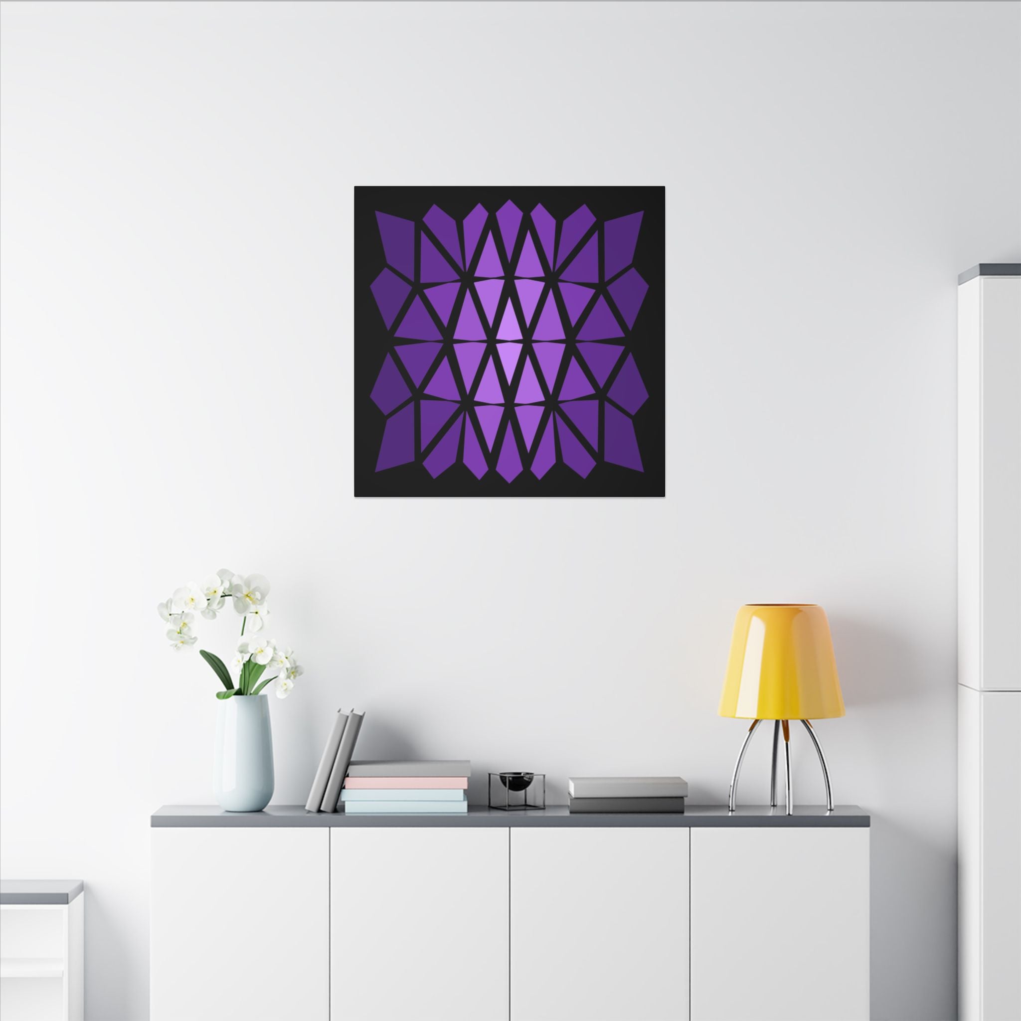 Geometric Purple Prism Canvas Wall Art — Modern Abstract Stretched Print