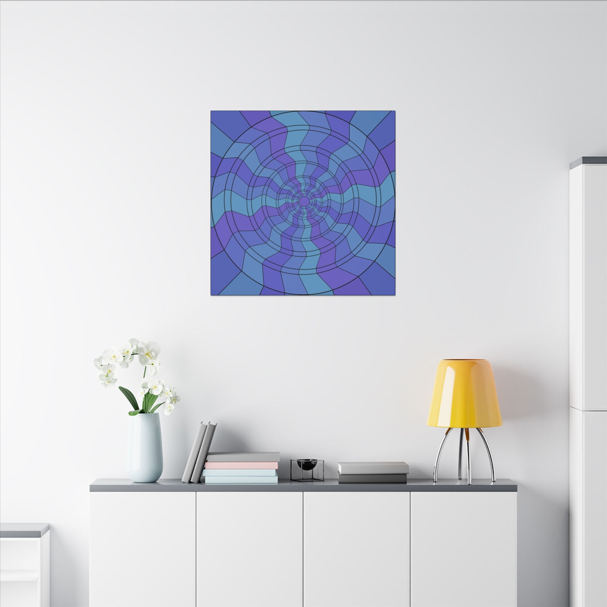 Blue Purple Spiral Abstract Canvas Wall Art — Geometric Optical Illusion Matte Print