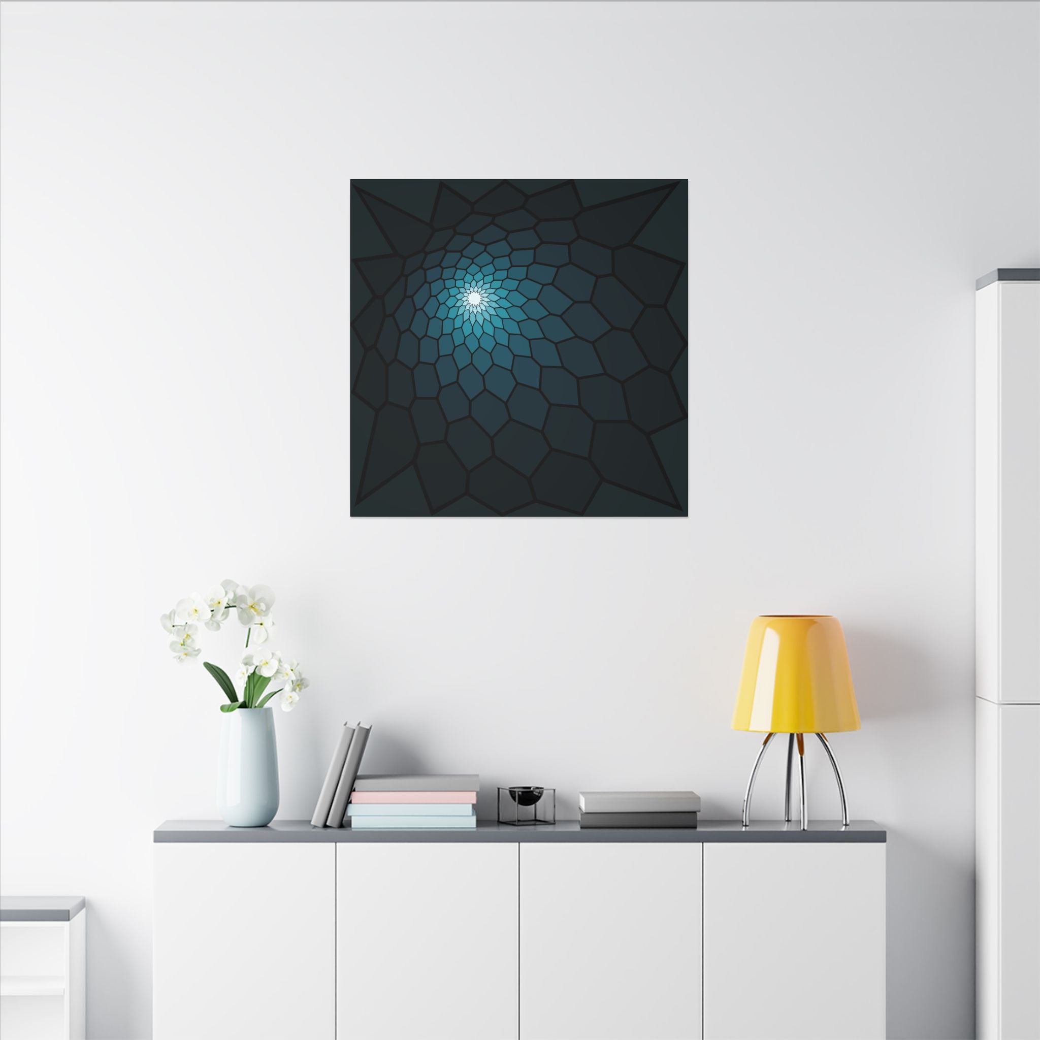Geometric Spiral Canvas Art – Teal Mosaic Stretched Wall Decor