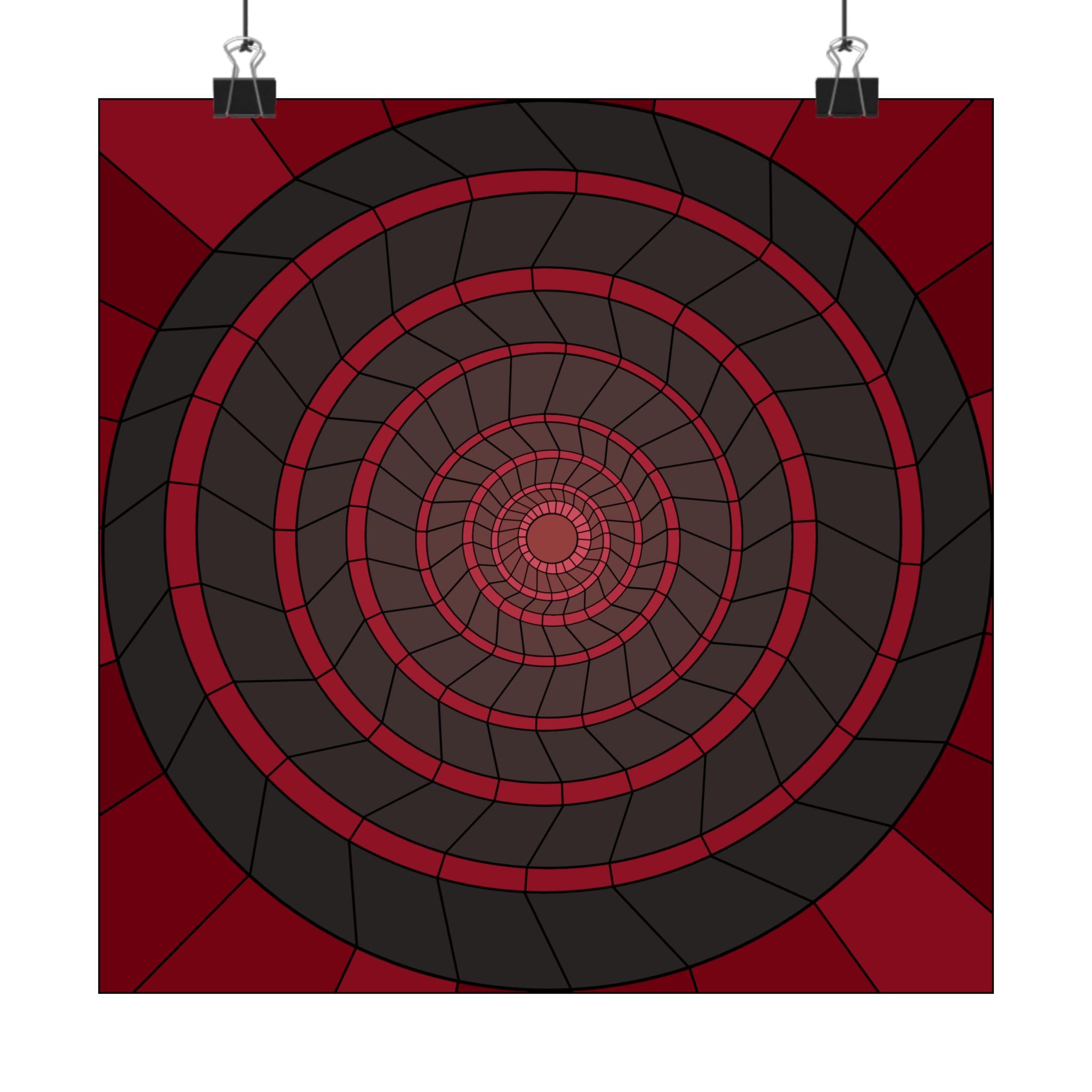Red Geometric Spiral Matte Poster — Modern Optical Illusion Wall Art 10″ x 10″ Matte