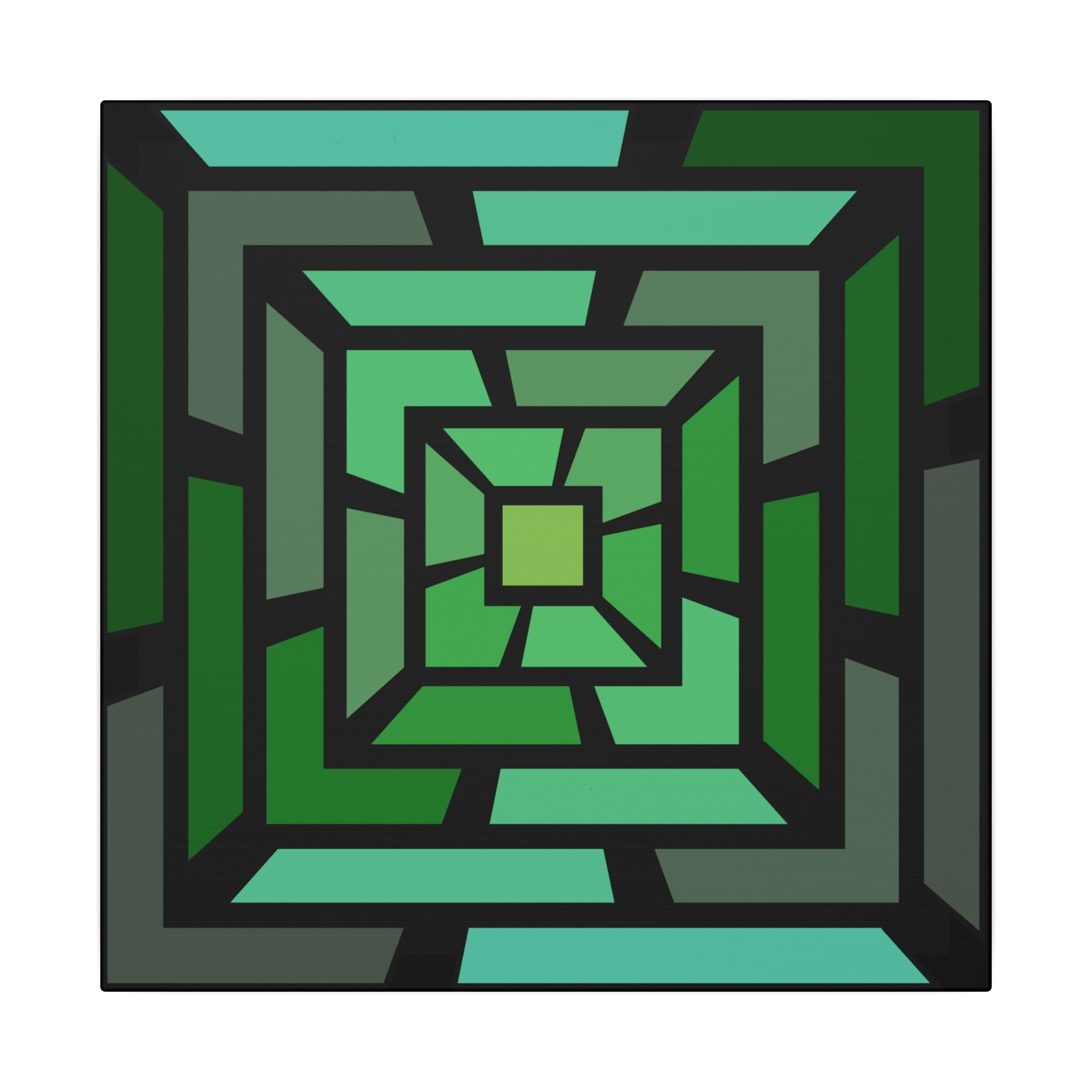 Geometric Green Maze Matte Canvas Wall Art 14" x 14" 0.75''