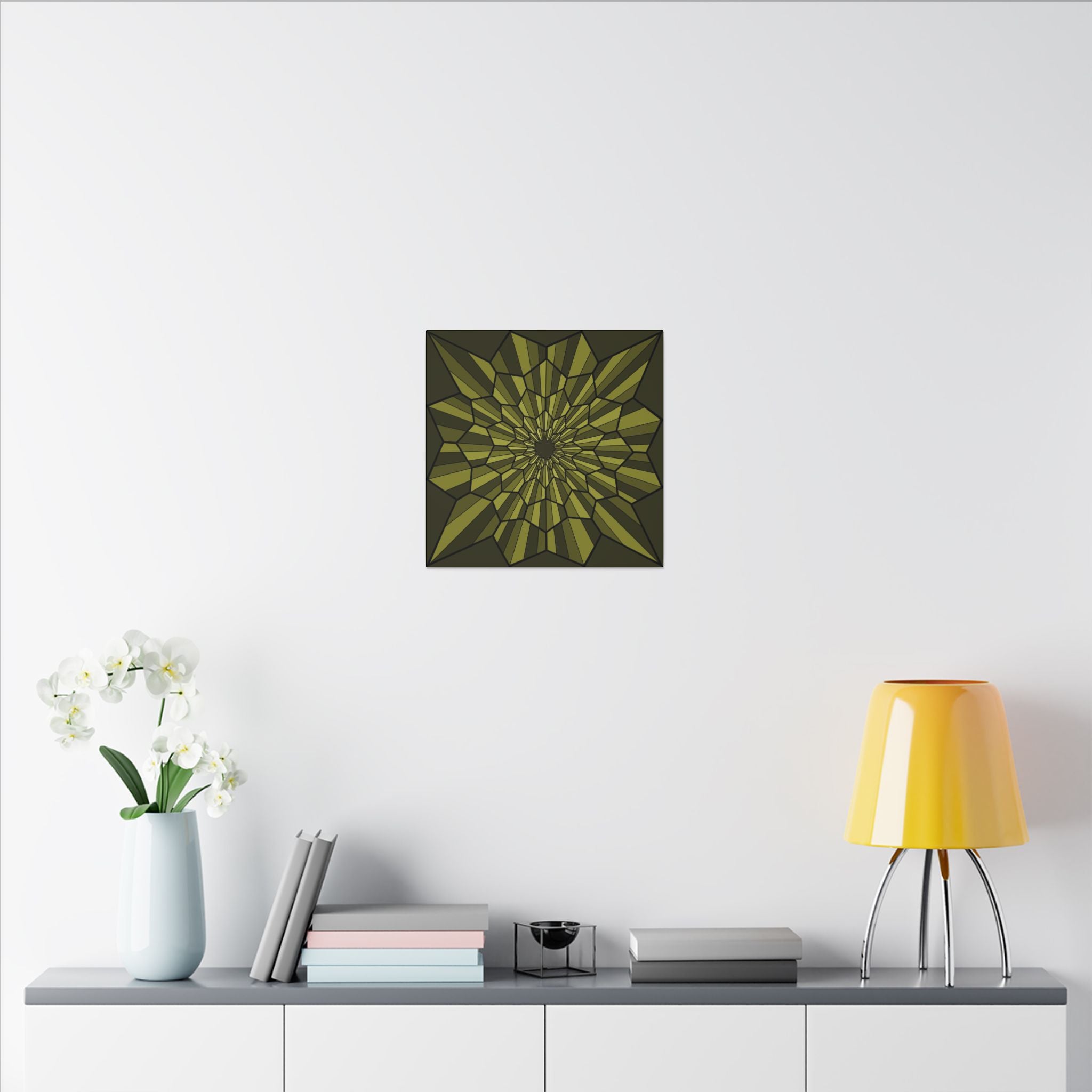 Olive Geometric Starburst Matte Canvas — Stretched Wall Art