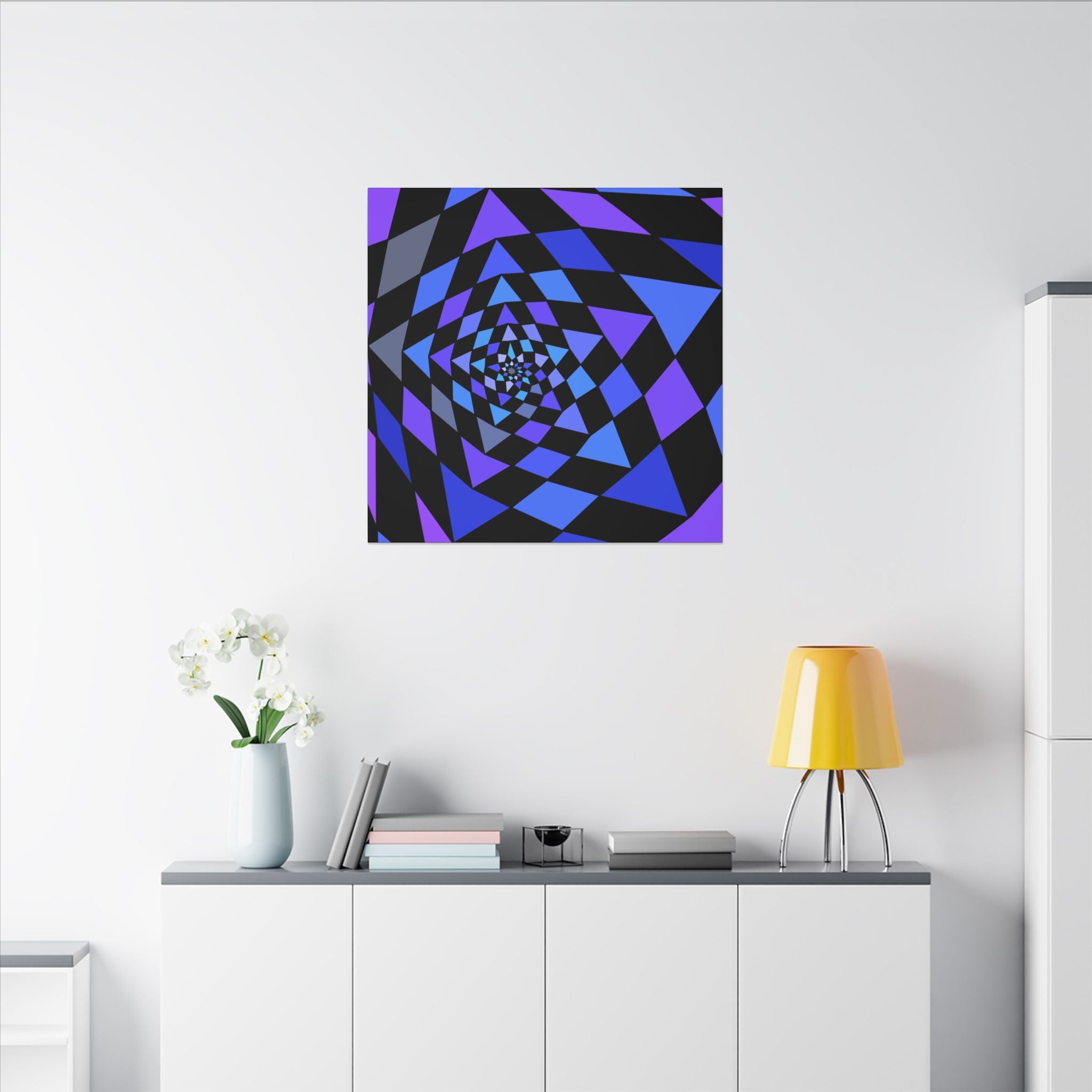 Geometric Spiral Canvas Print — Blue & Purple Optical Illusion Wall Art