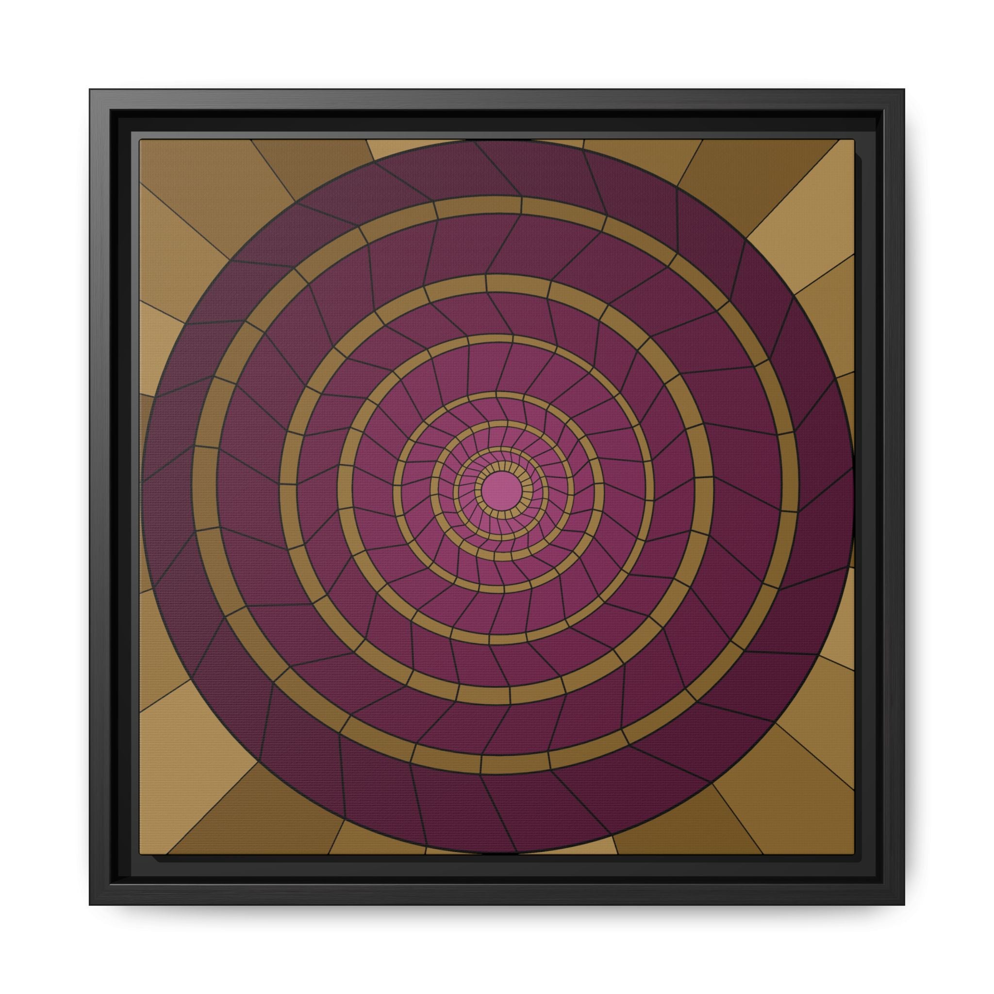 Framed Abstract Spiral Wall Art — Matte Canvas Geometric Print 14" x 14" Black 1.25"