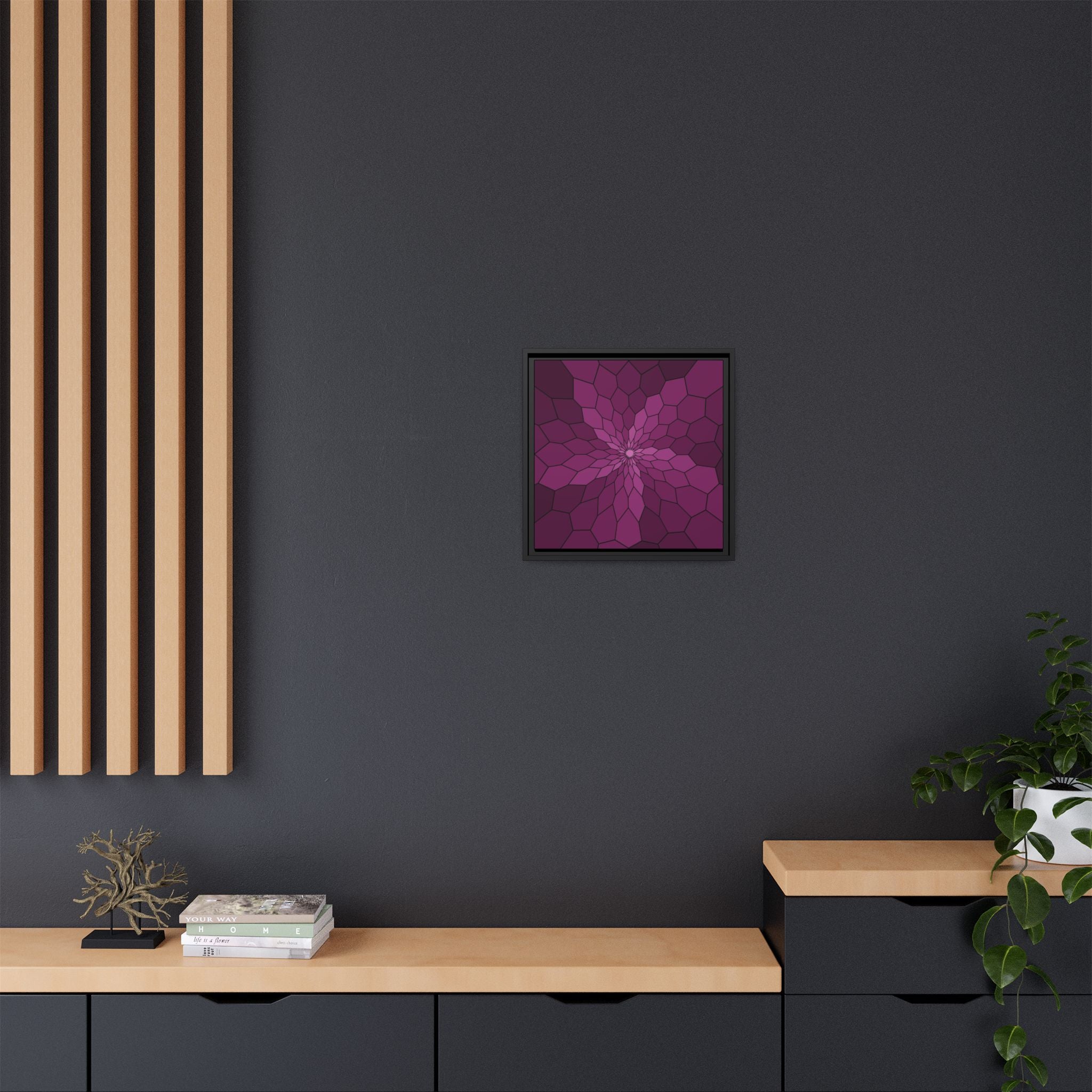 Framed Purple Mosaic Floral Canvas Art — Modern Geometric Wall Decor