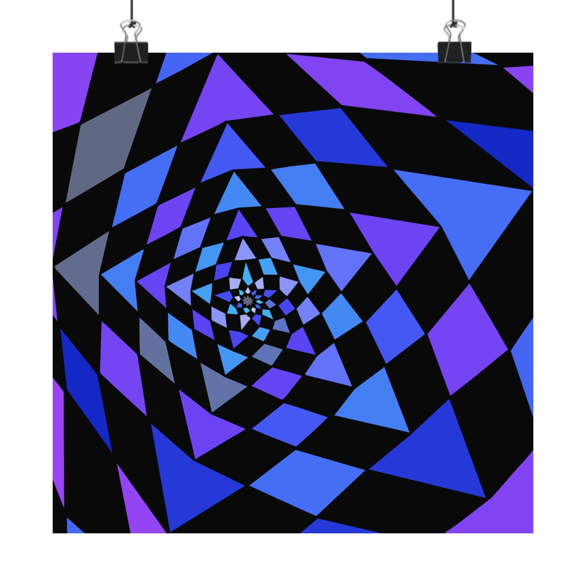 Psychedelic Spiral Poster — Blue & Purple Geometric Matte Art 10″ x 10″ Matte