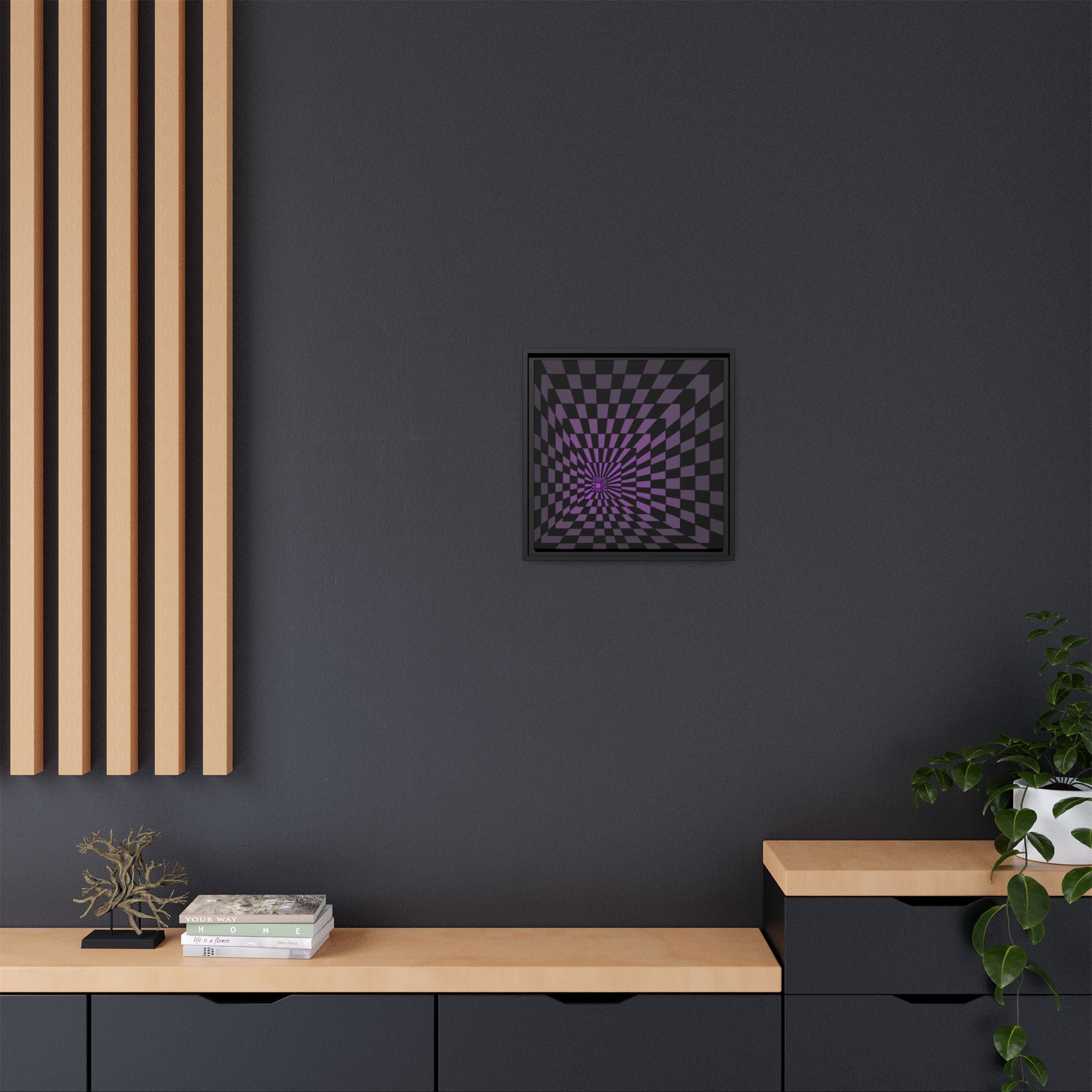 Framed Matte Canvas — Purple Optical Illusion Checkerboard Wall Art