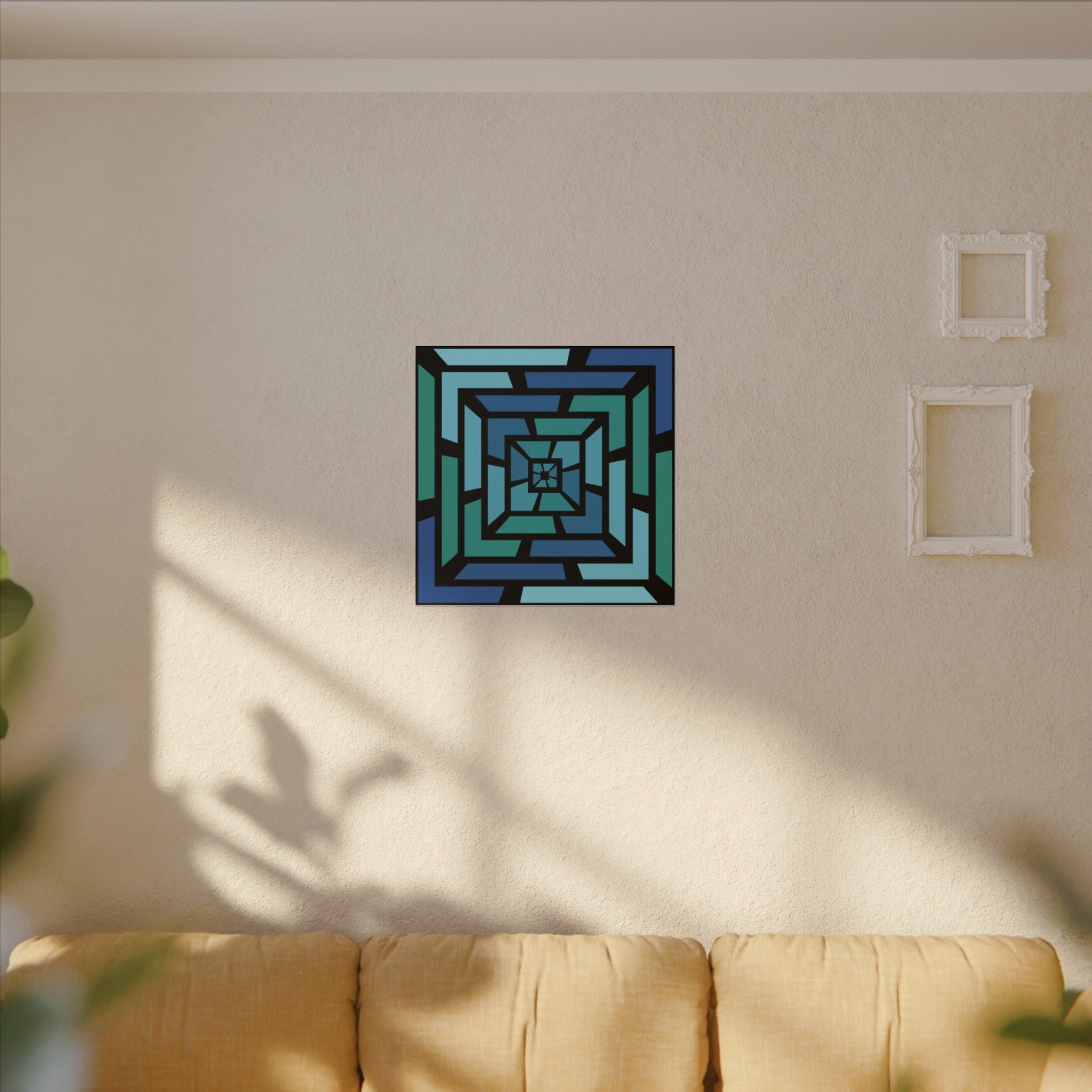 Geometric Spiral Canvas Print — Blue Green Optical Wall Art