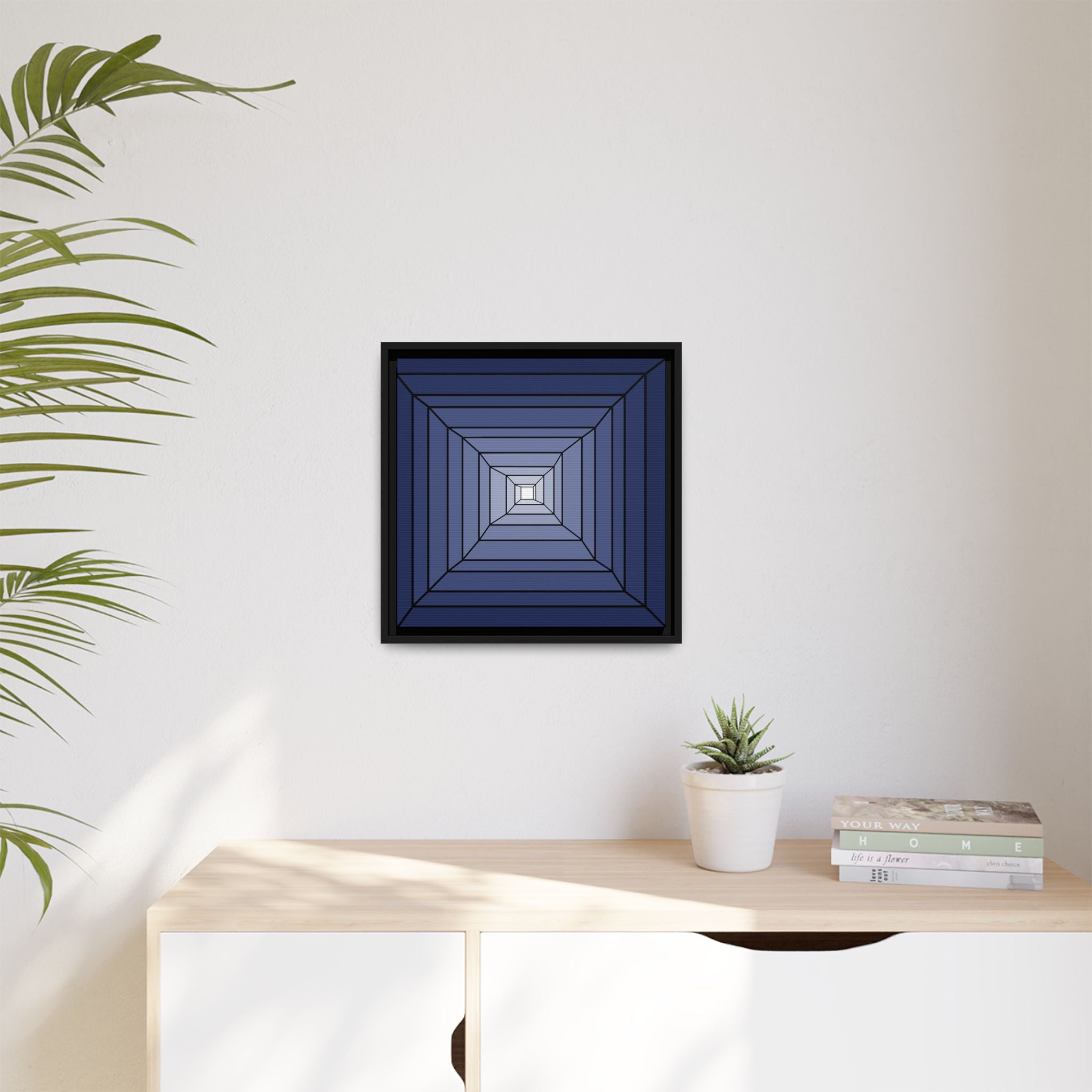 Framed Geometric Blue Gradient Canvas Art