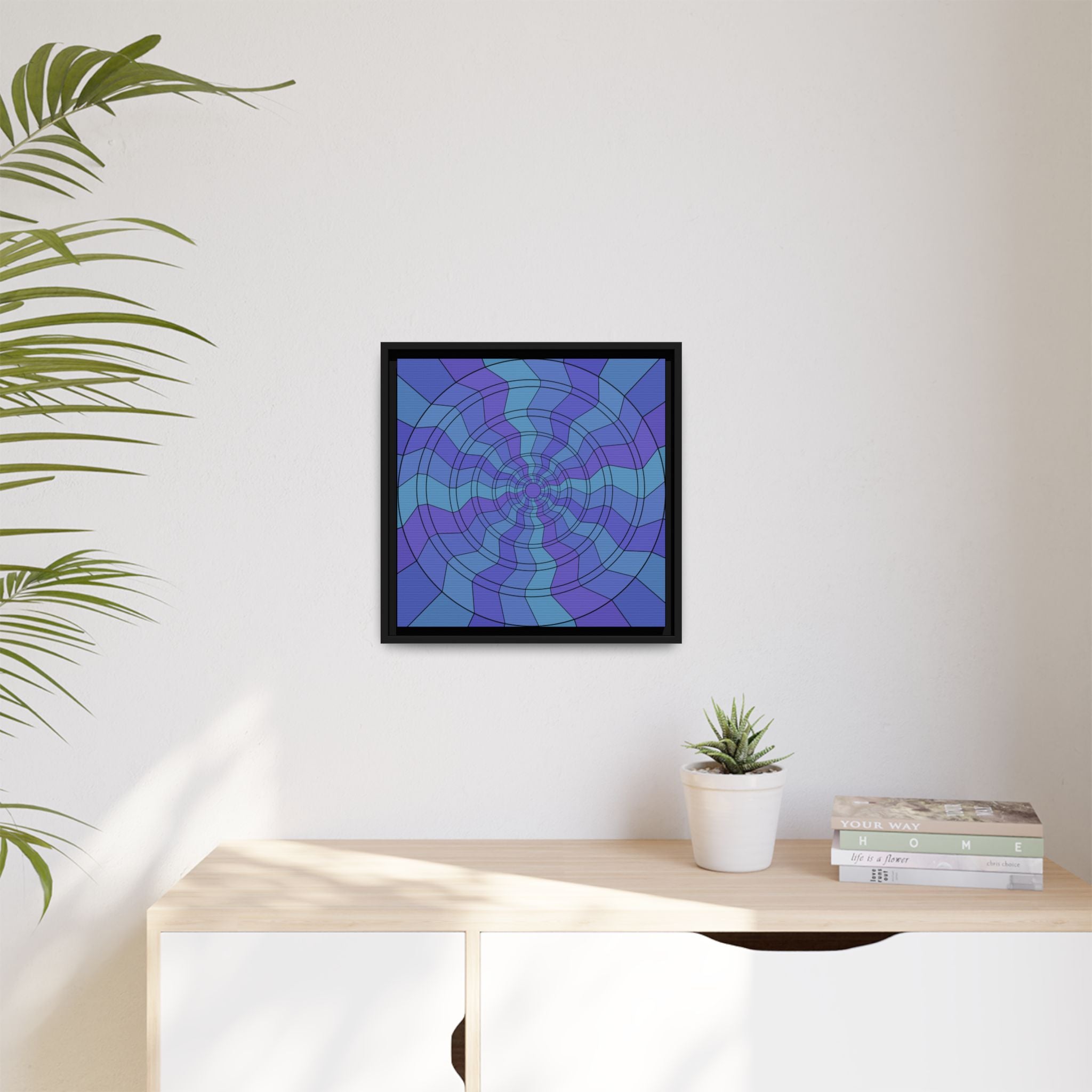 Framed Canvas Art – Blue & Purple Optical Spiral Abstract