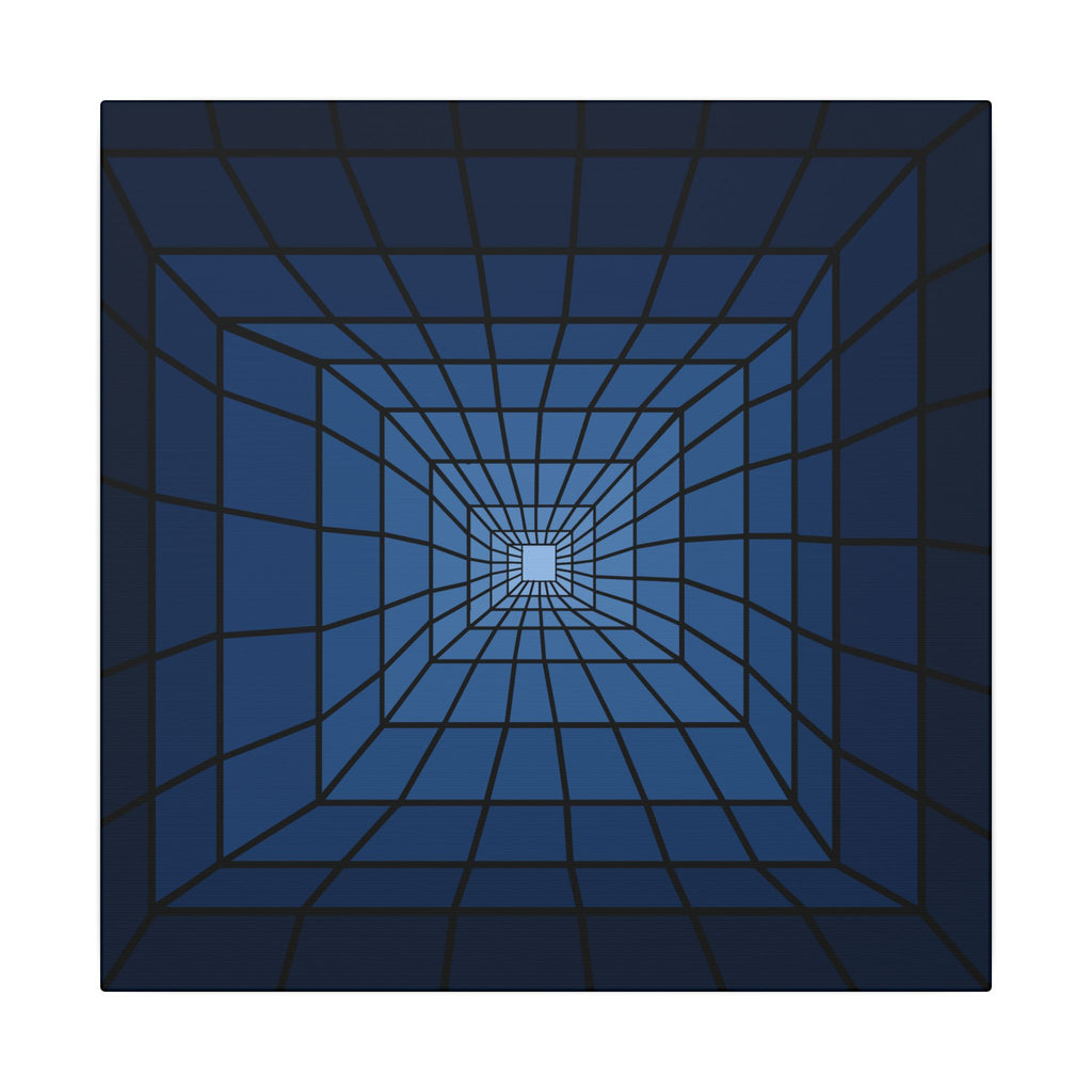Blue Geometric Tunnel Canvas Wall Art — Optical Illusion Abstract 14" x 14" 0.75''