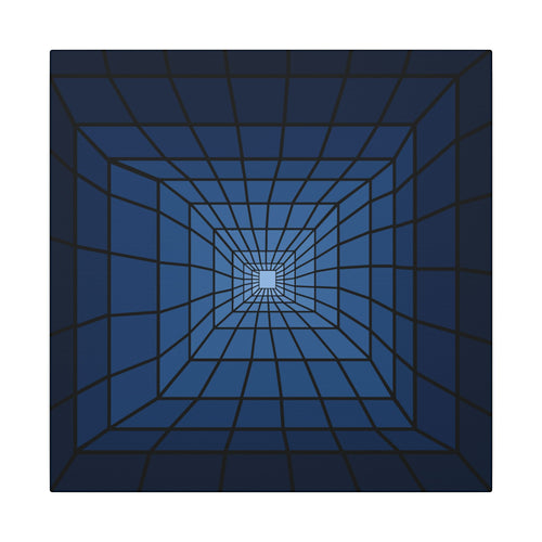 Blue Geometric Tunnel Canvas Wall Art — Optical Illusion Abstract 14" x 14" 0.75''